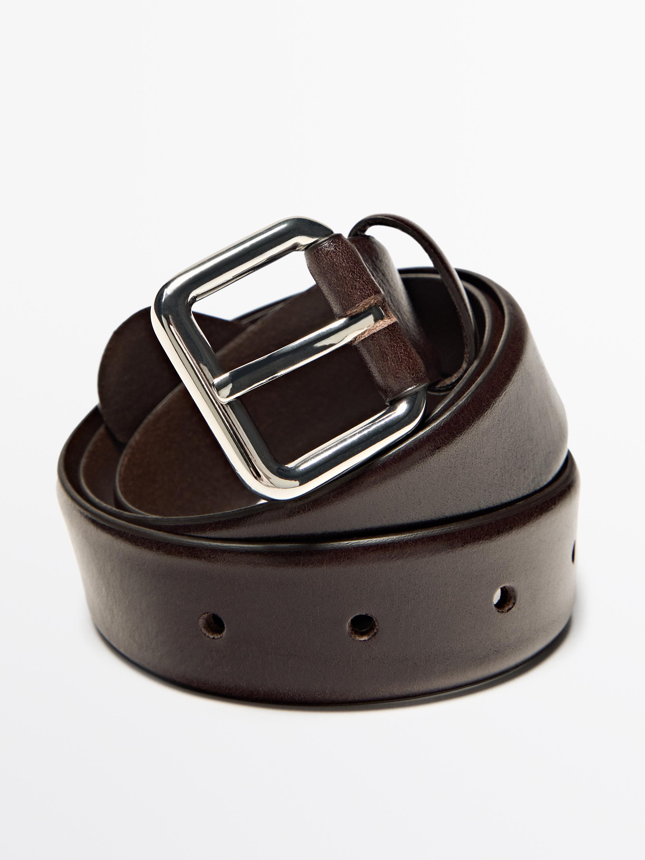 Leather belt with square buckle
