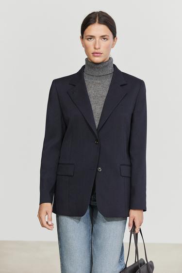 Wool blend blazer with stand-up collar — DEEP BLUE 3