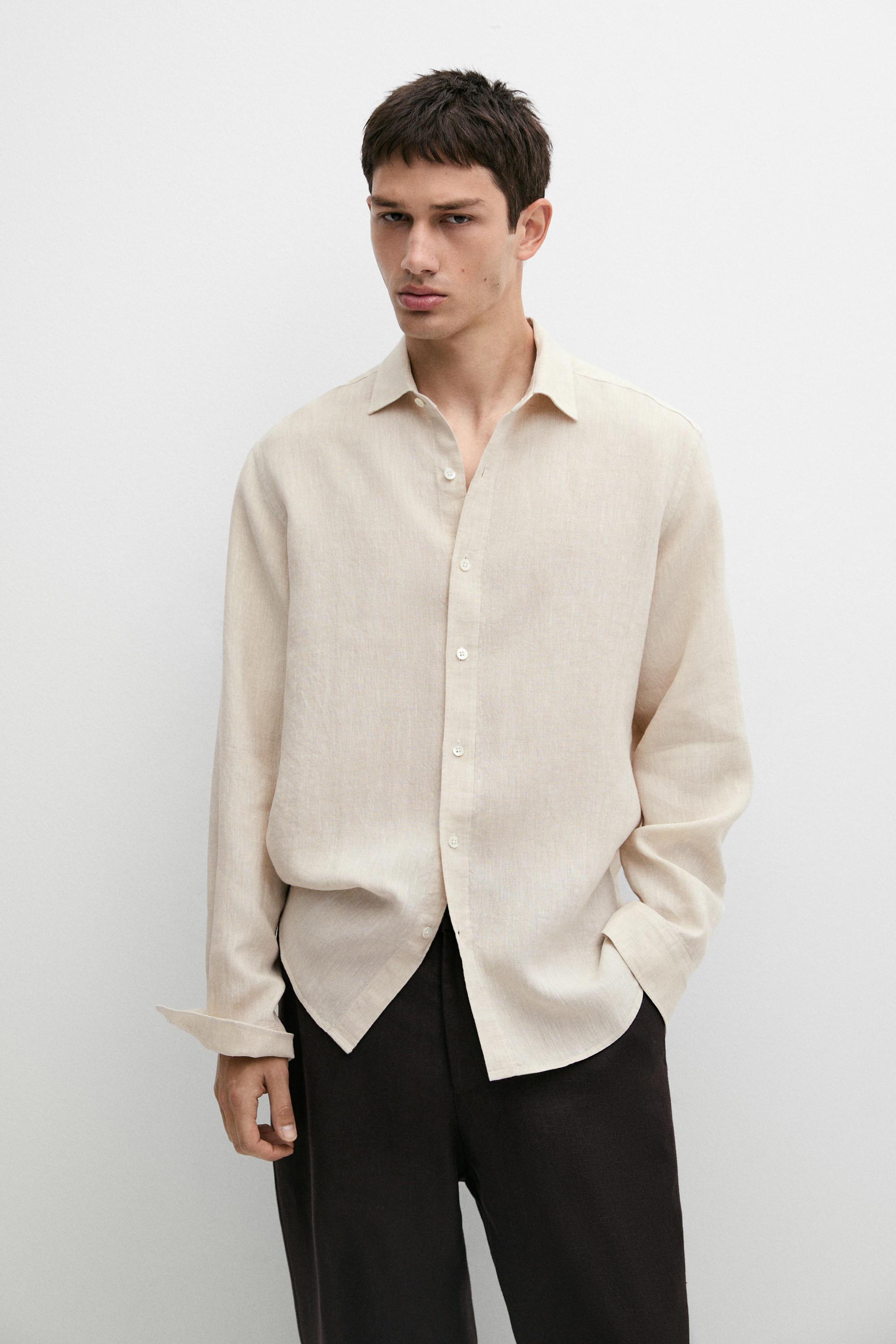 Regular fit 100% linen delavé shirt — BEIGE