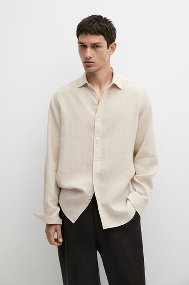 Regular fit 100% linen delavé shirt — BEIGE 3