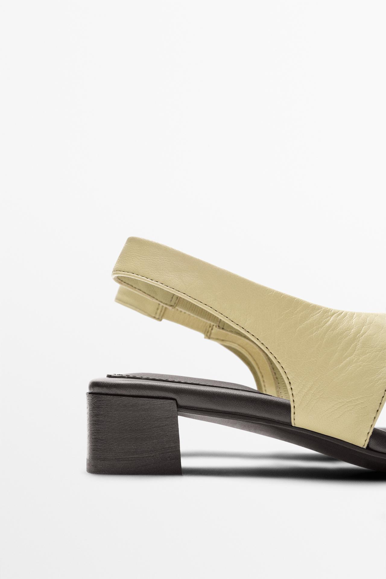Leather sandals with block heel — CREAM