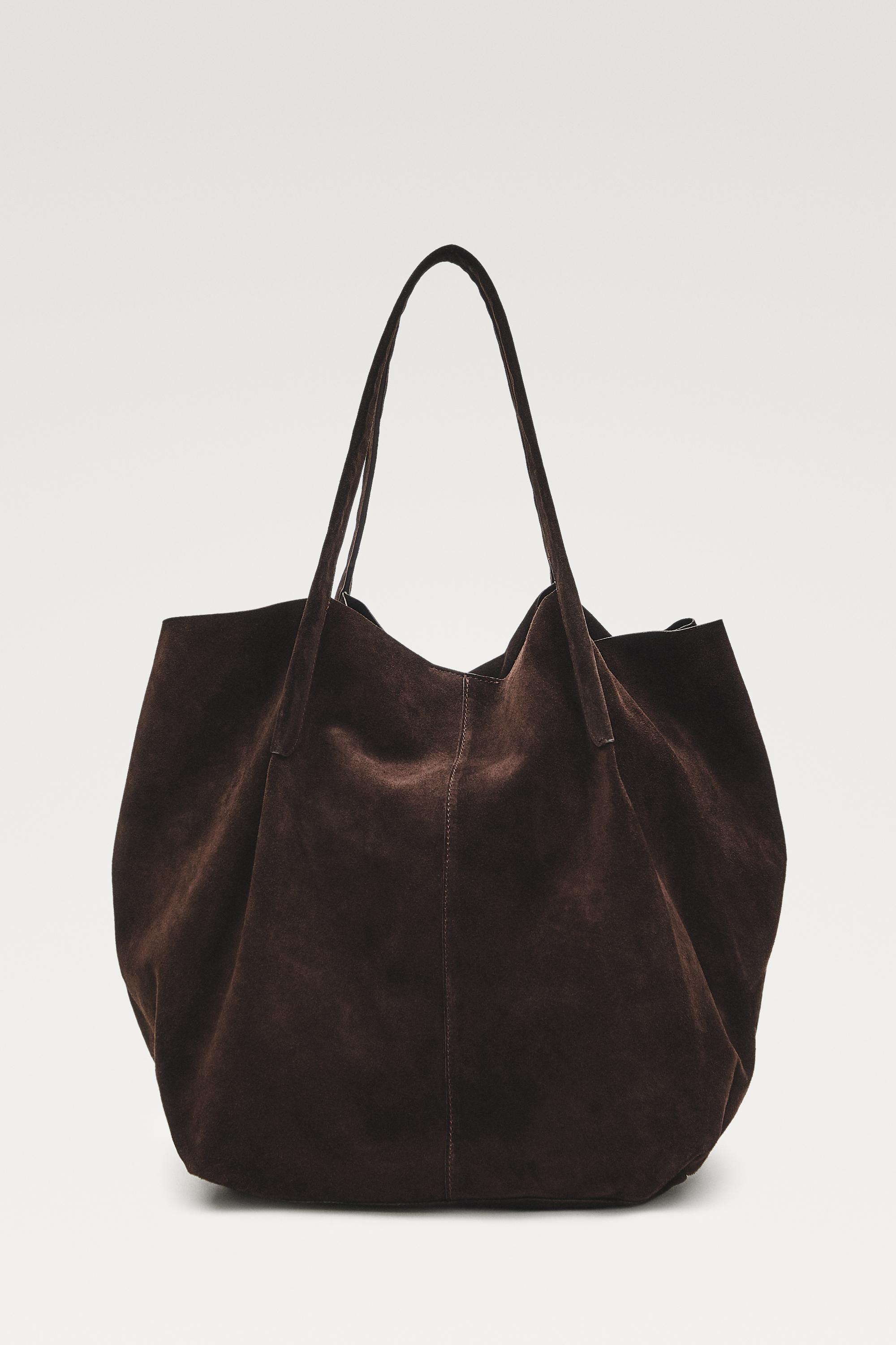 Split suede leather tote bag — Chocolate