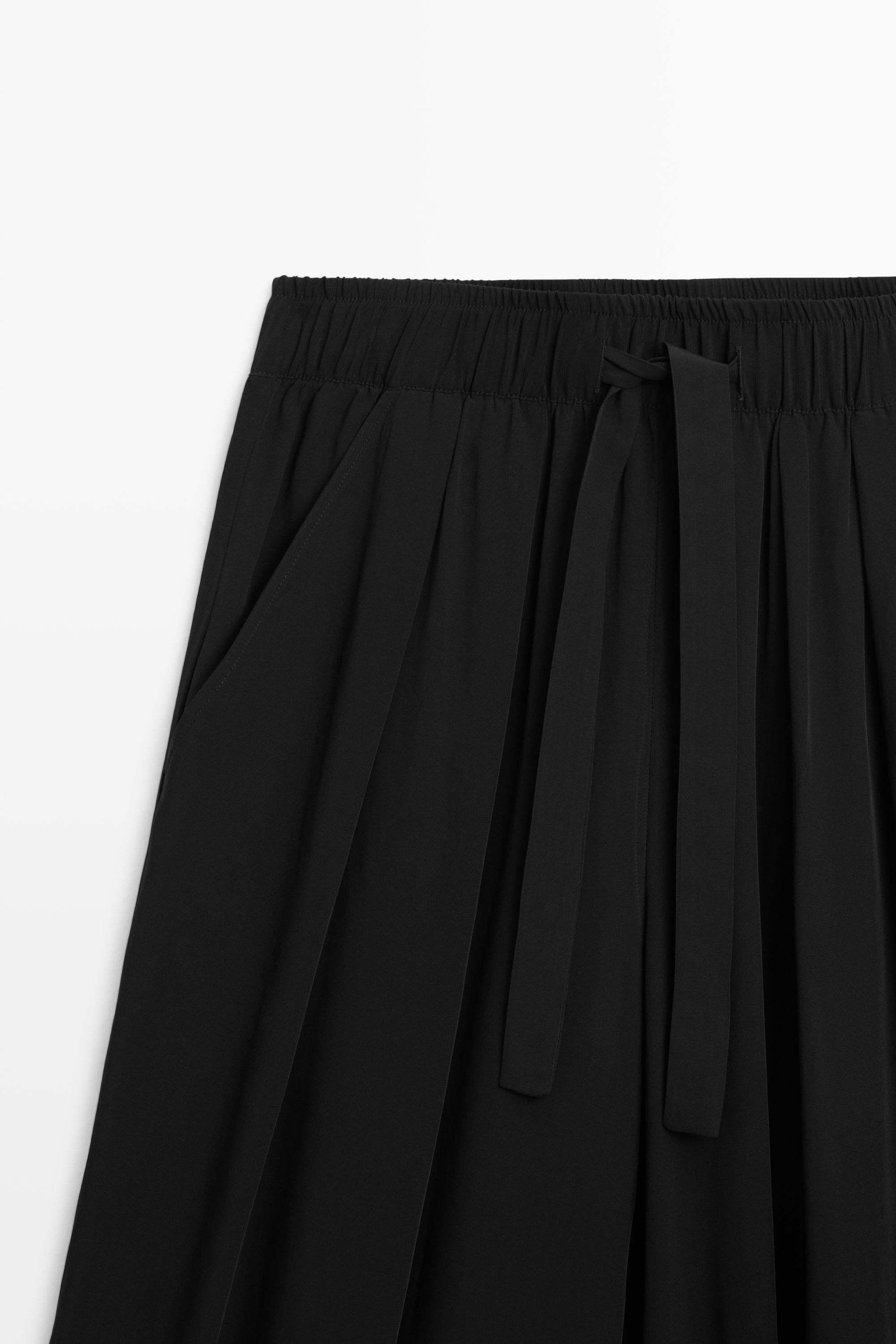 Flowing pants with tie-waist — BLACK