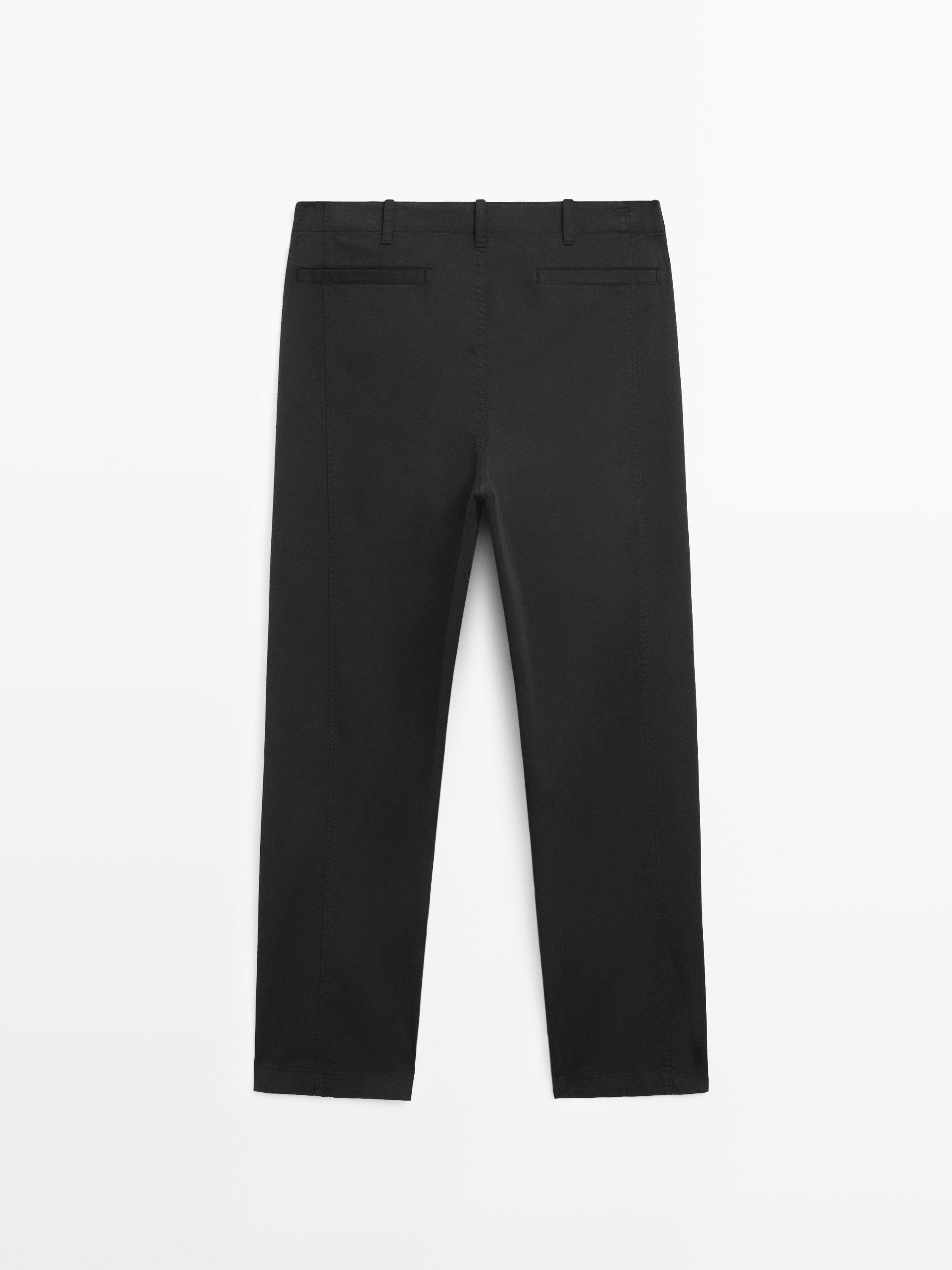 Cotton blend barrel fit trousers — BLACK