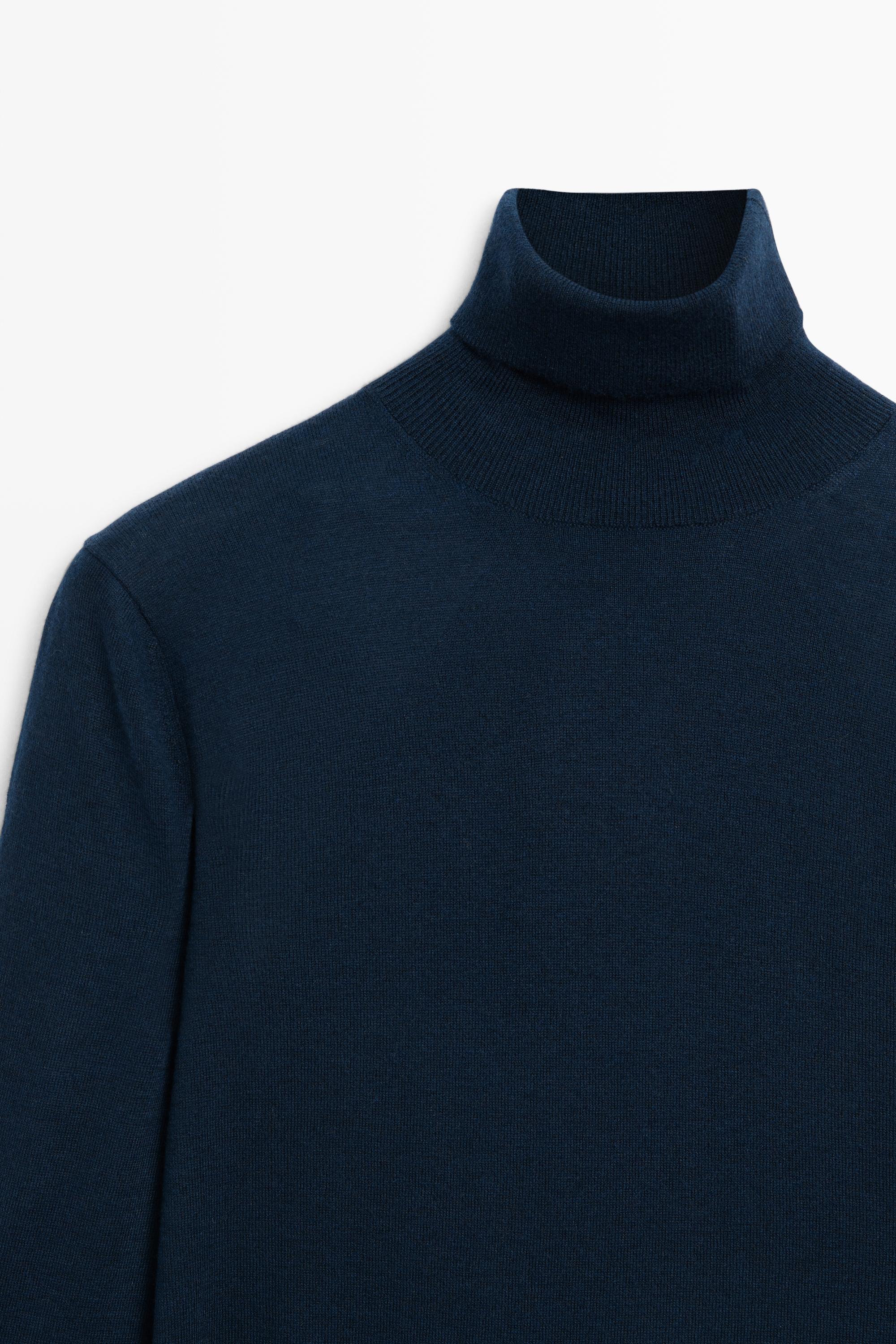 Wool blend turtleneck knit sweater — NAVY BLUE