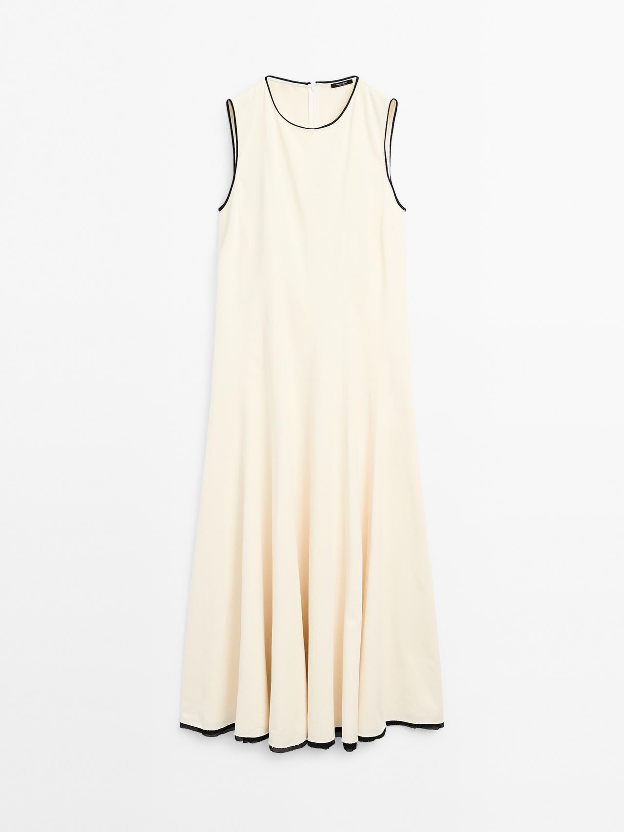 Massimo Dutti - Dame - Kjole Med Svaj Og Kontrasterende Kanter - Råhvid - 34