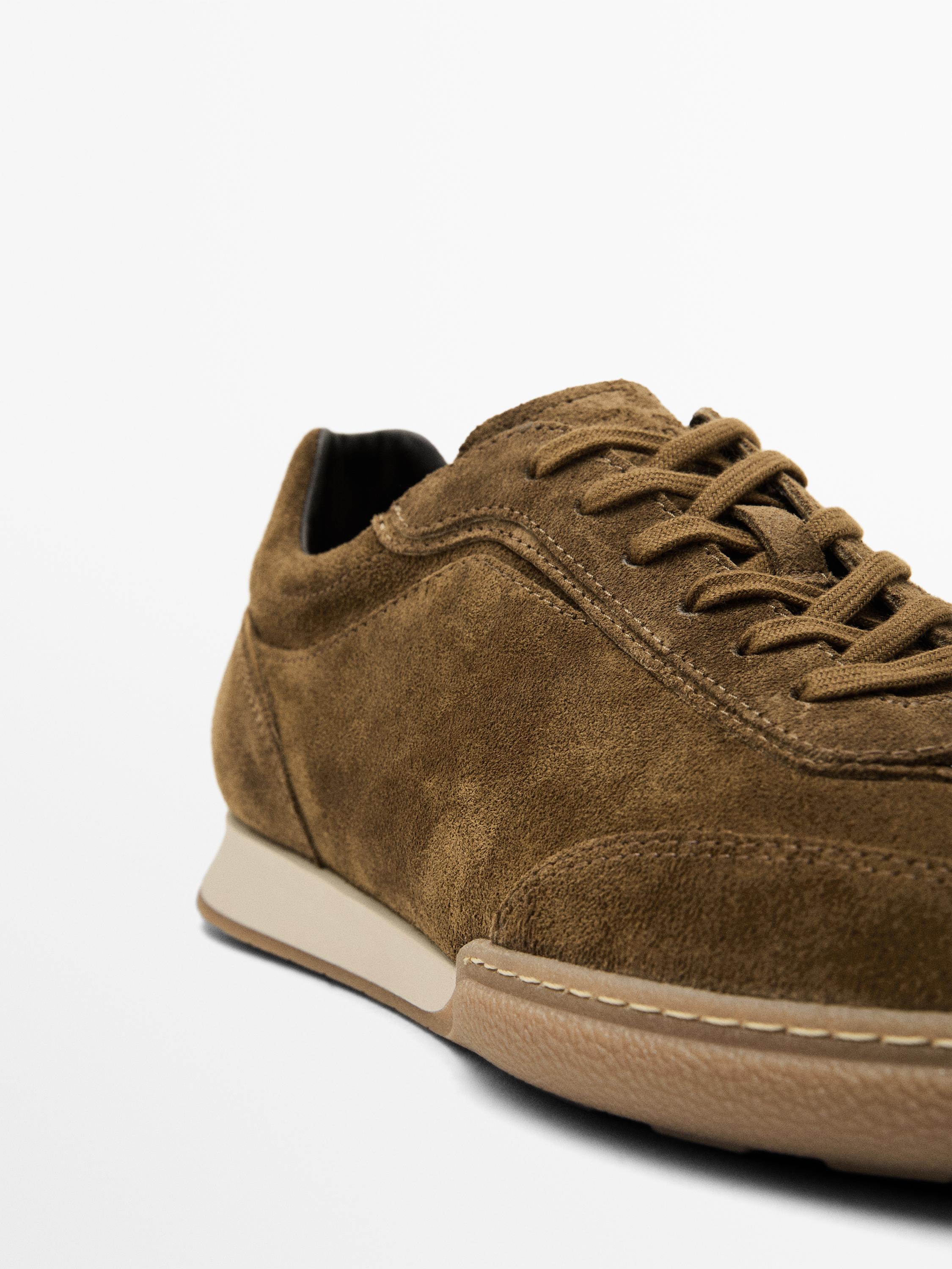 Split leather trainers with contrast soles