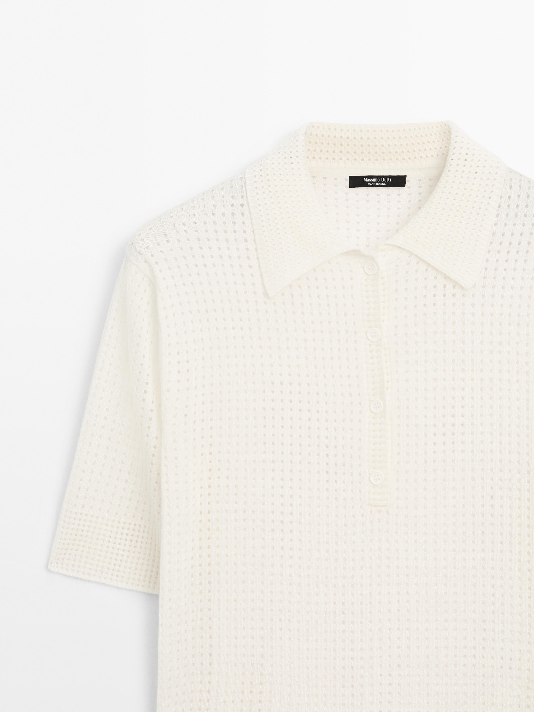 Open knit sweater with polo collar