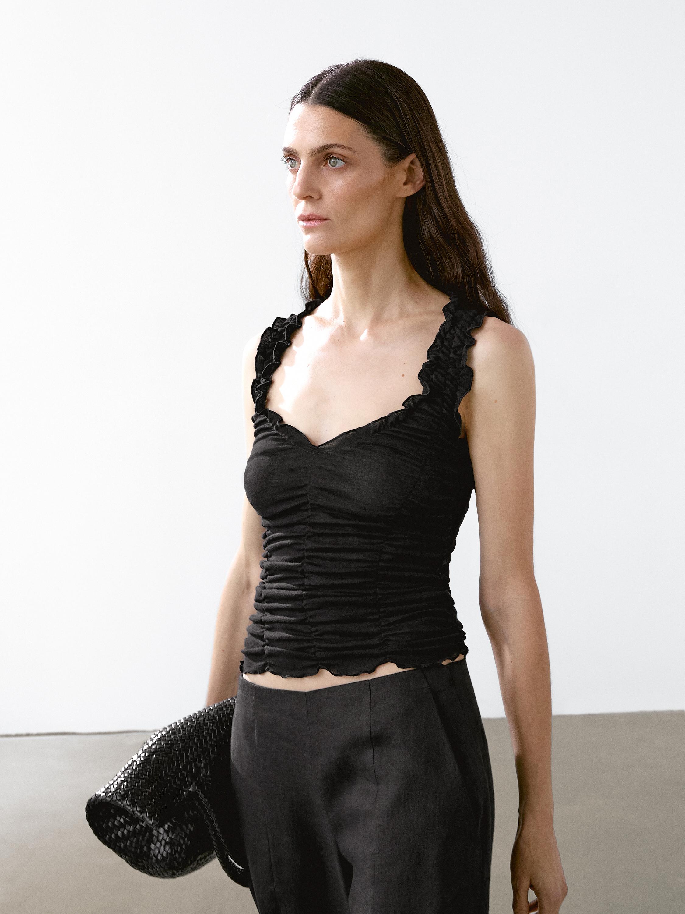 Creased-effect cotton top