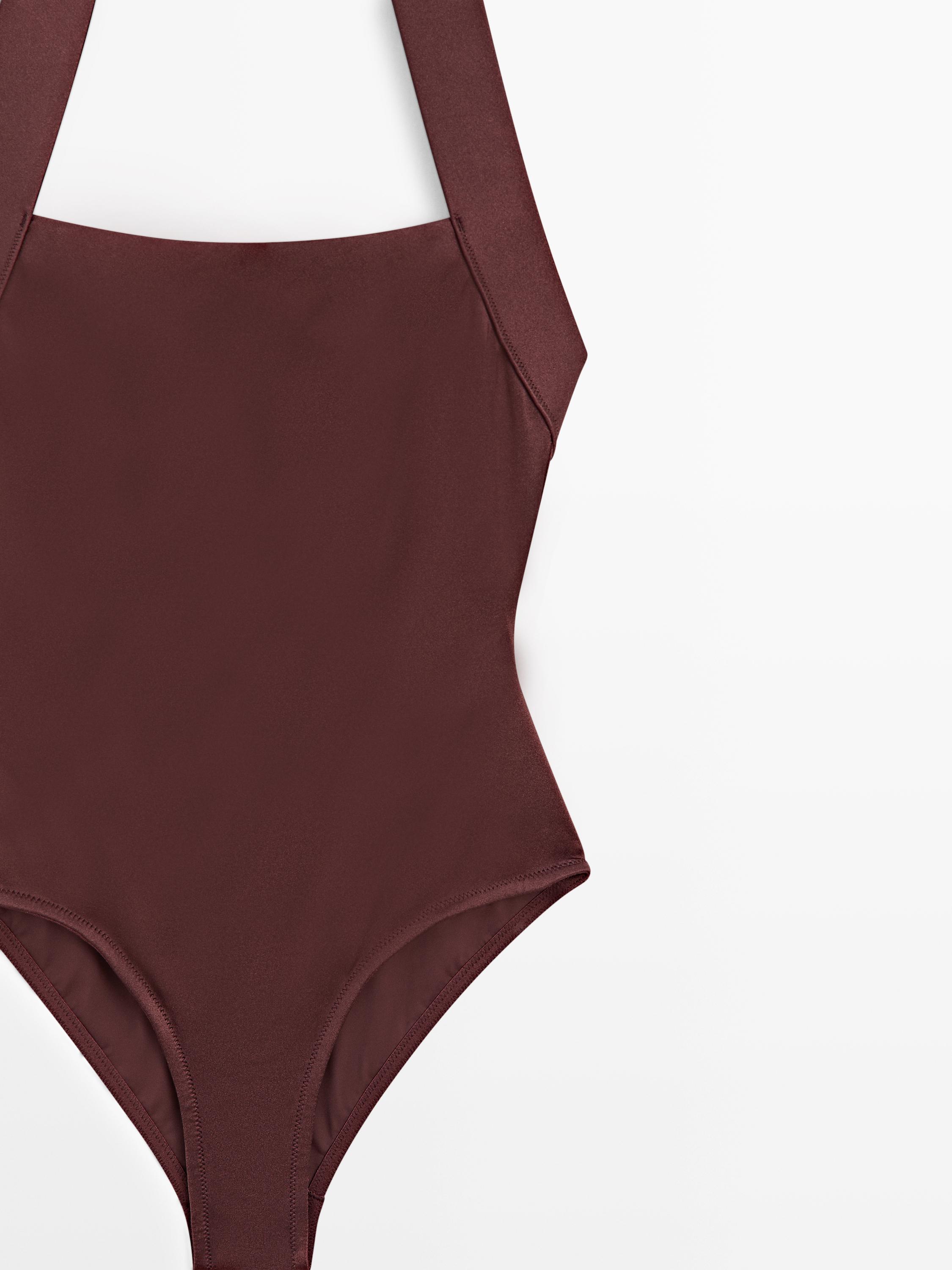 Shimmery halter swimsuit — BROWN