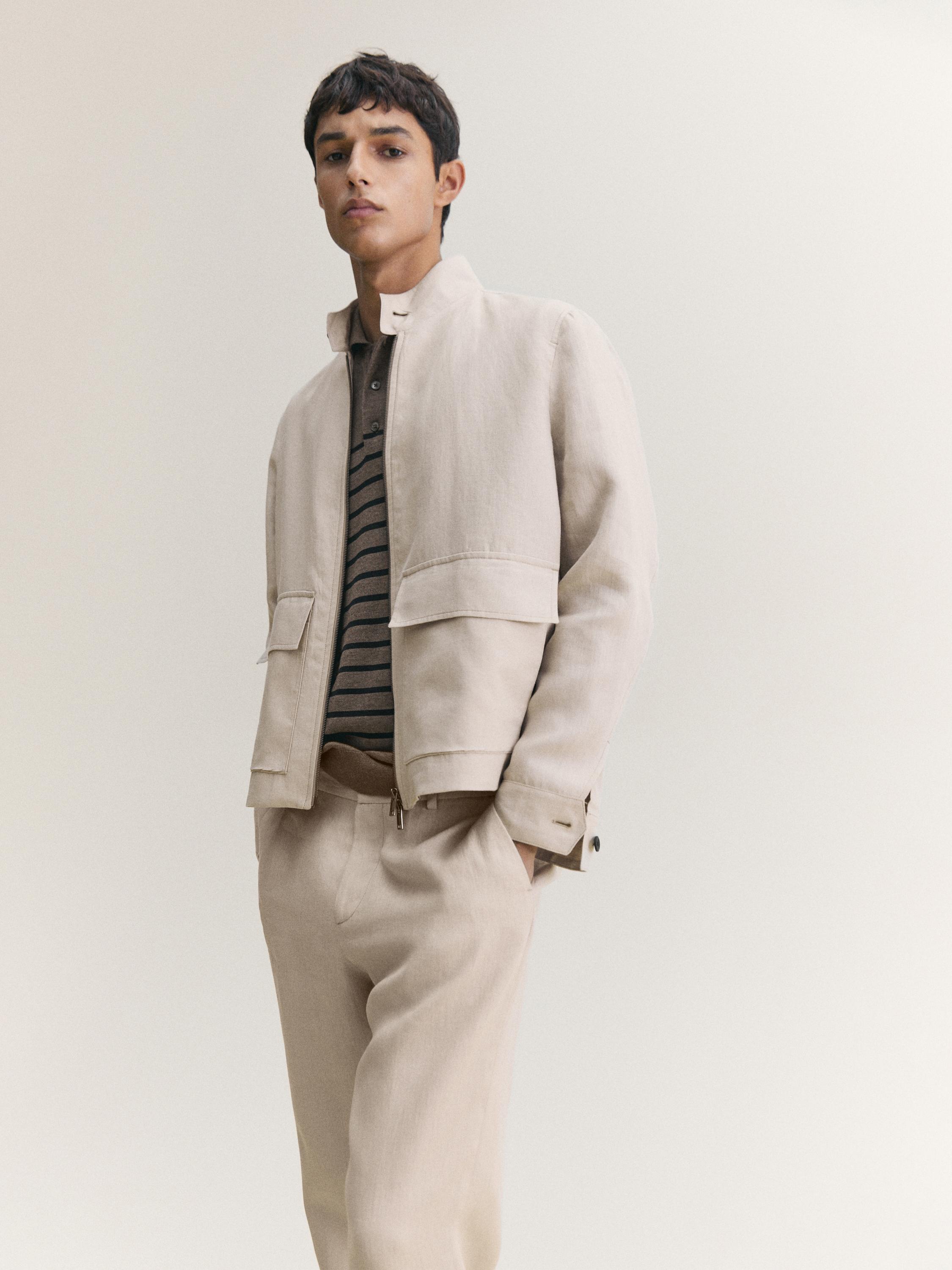 100% linen jacket with pockets — BEIGE