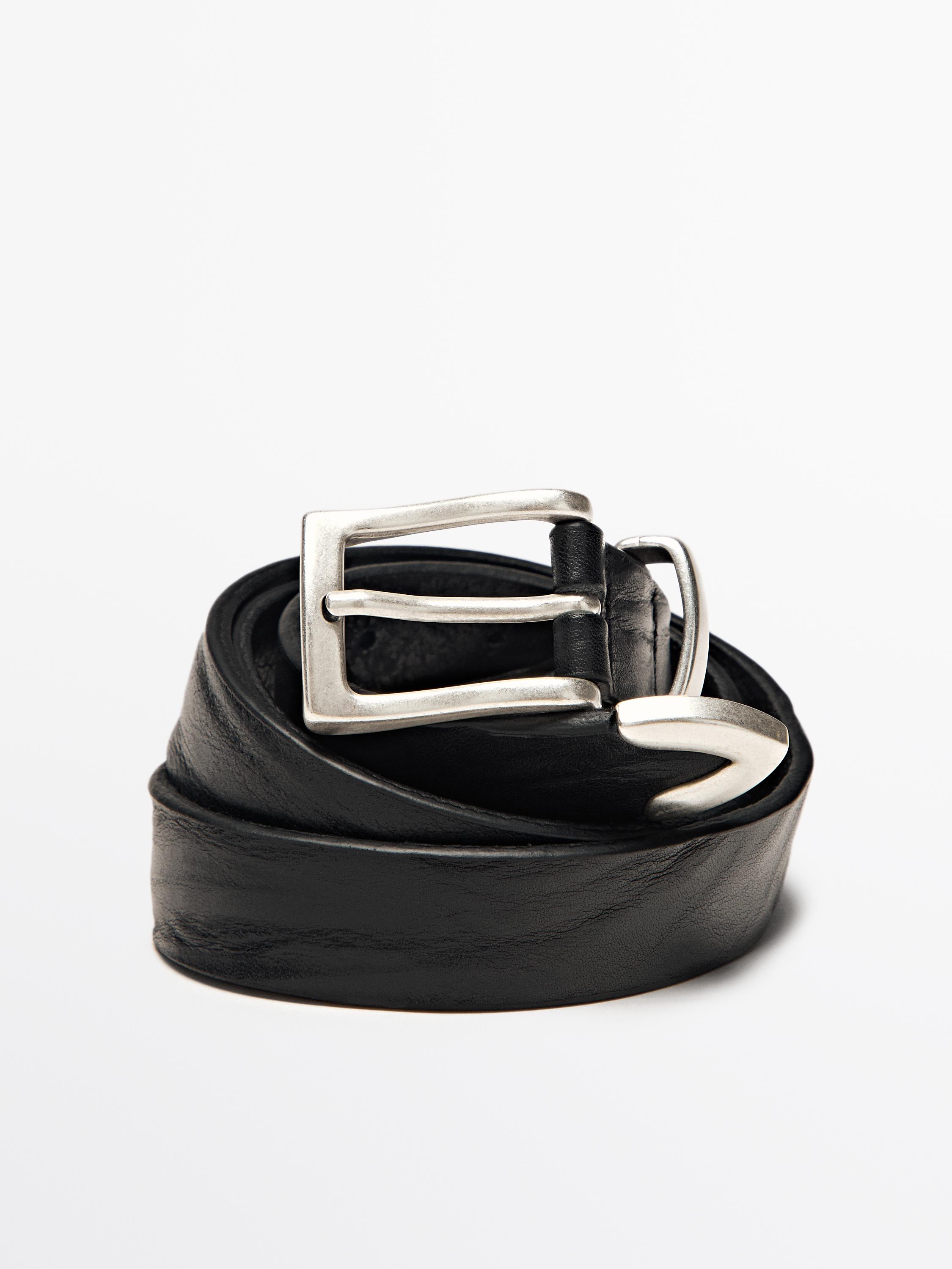 Nappa leather belt with tip detail — BLACK