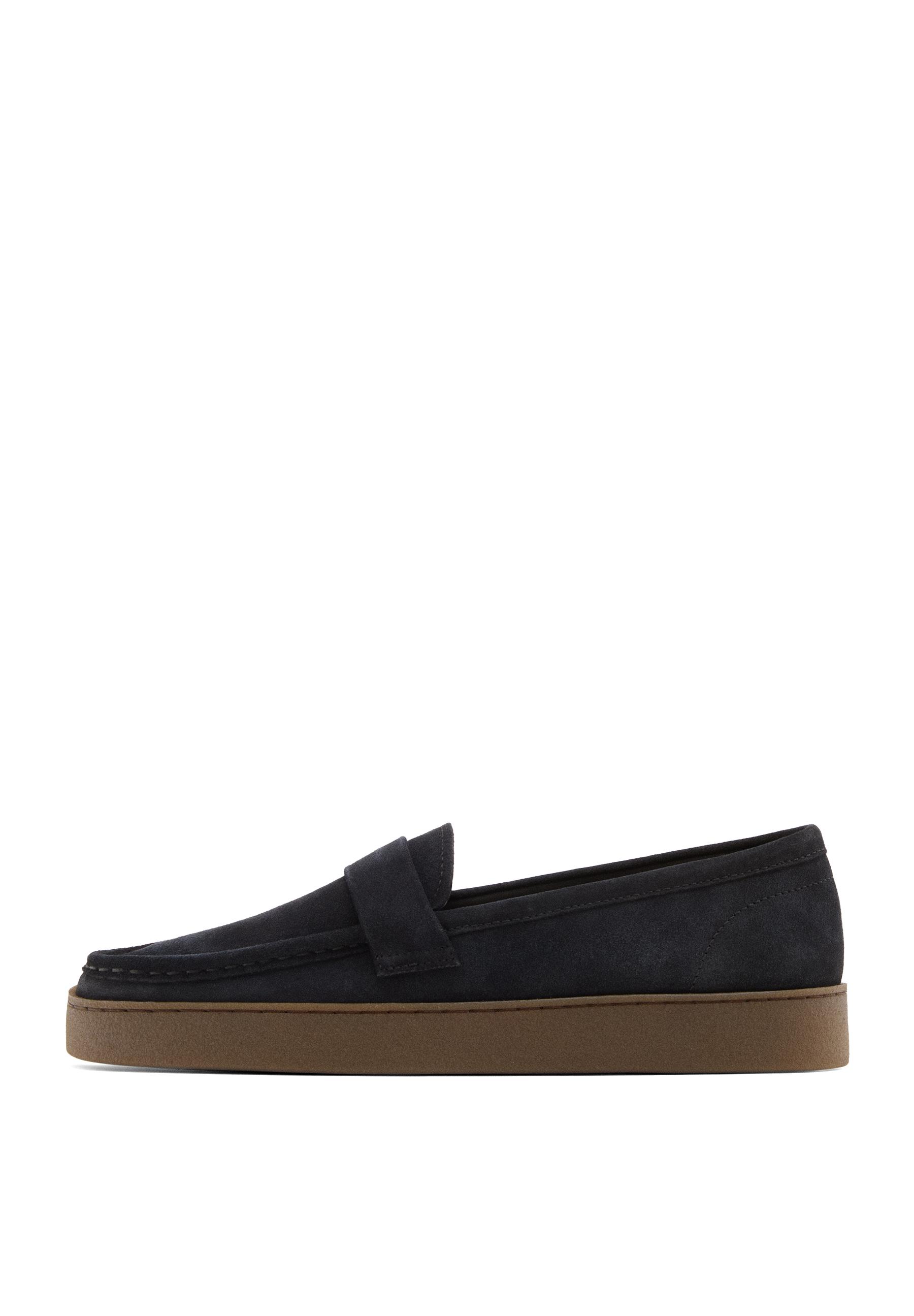 Split leather loafers with caramel sole — Dark blue