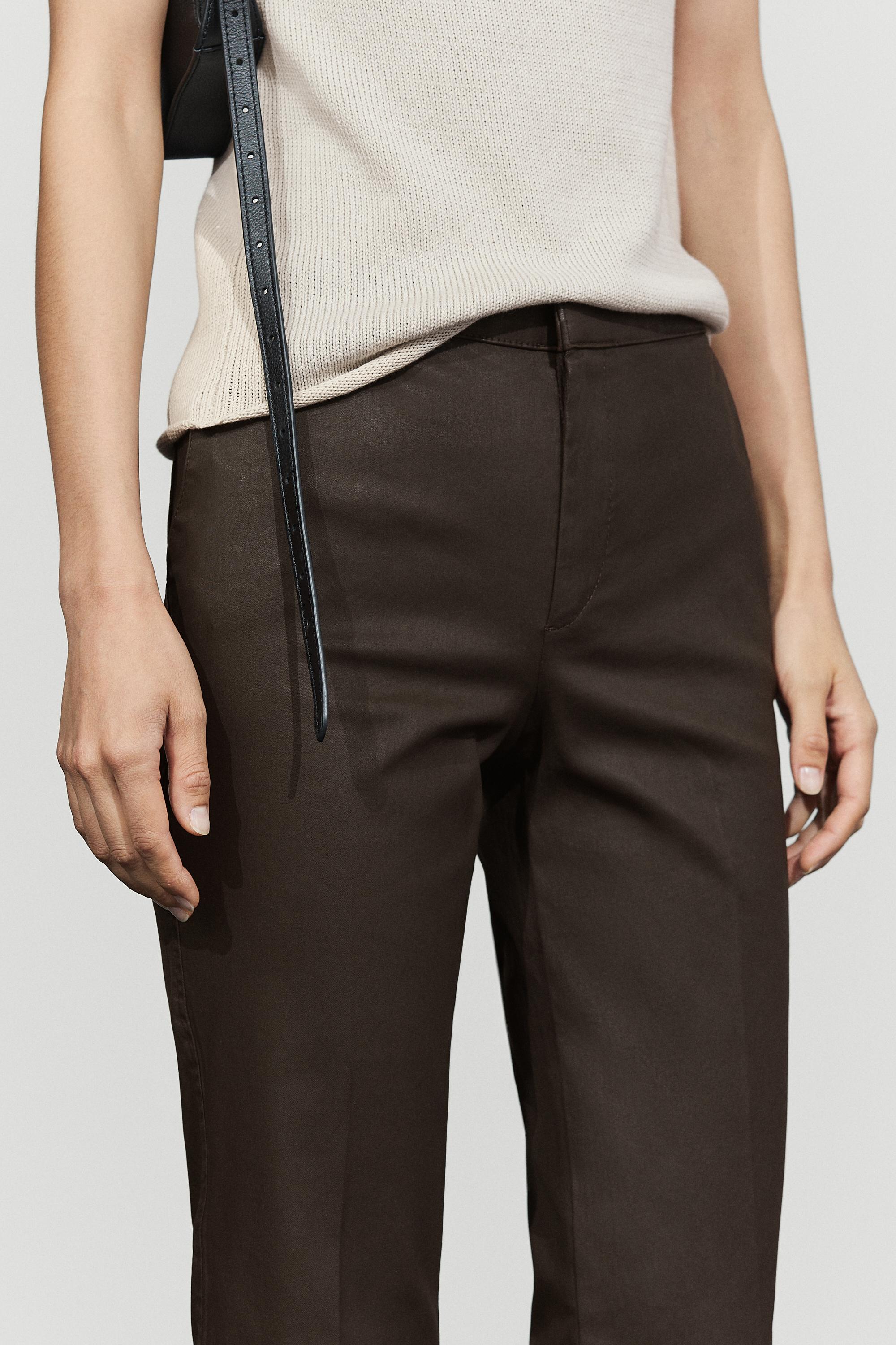 Rubberised cropped flare pants — BROWN