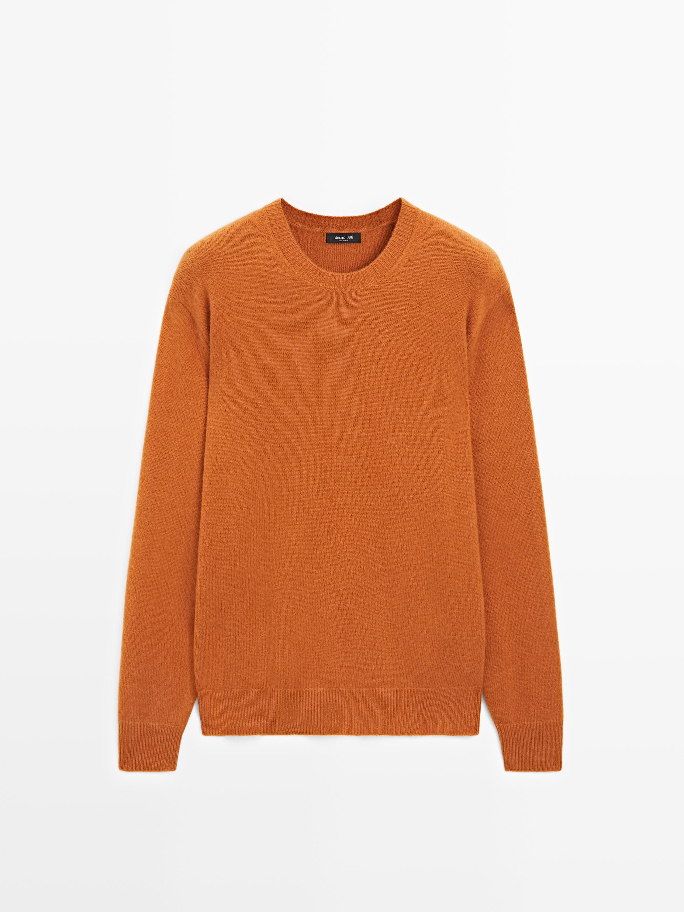 Wool blend crew neck knit sweater