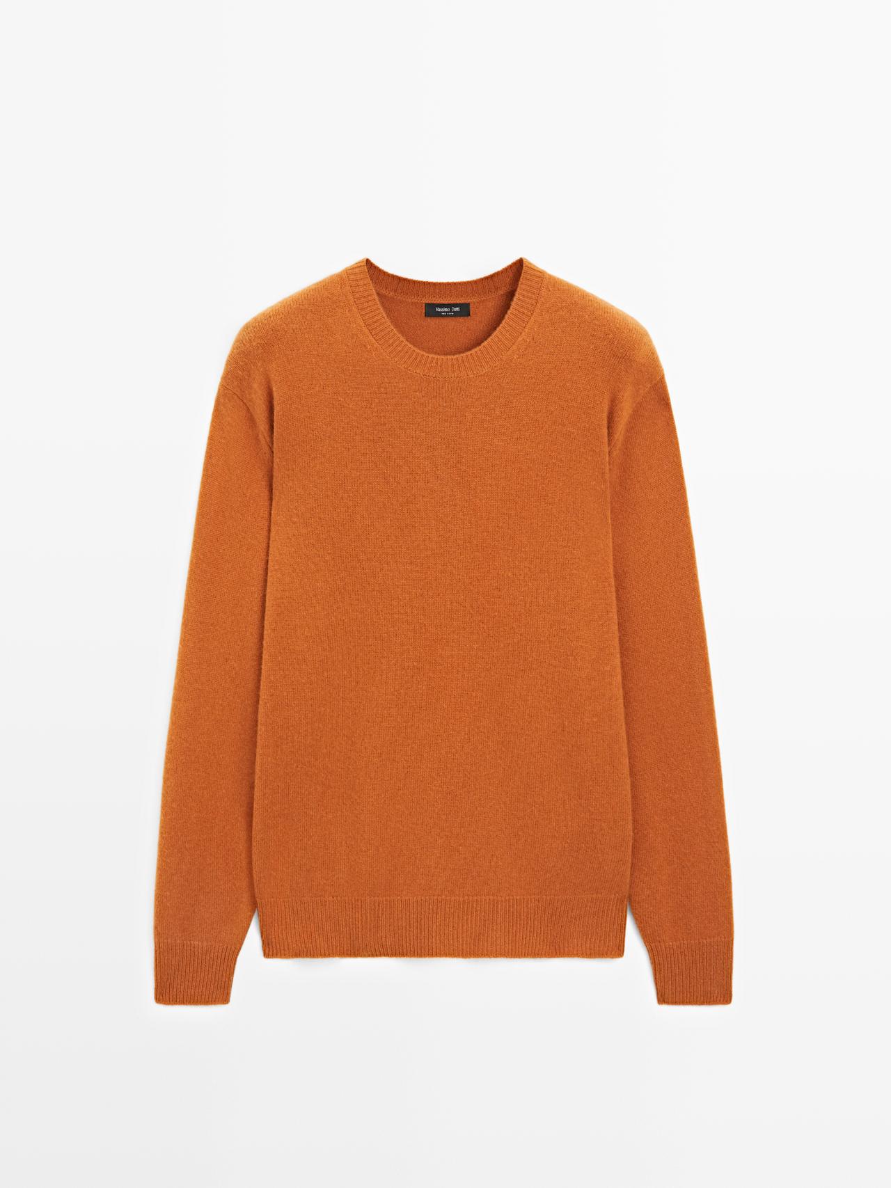 Massimo Dutti - Herre - Striktrøje I Uldblanding Med Rund Hals - Sennepsgul - M