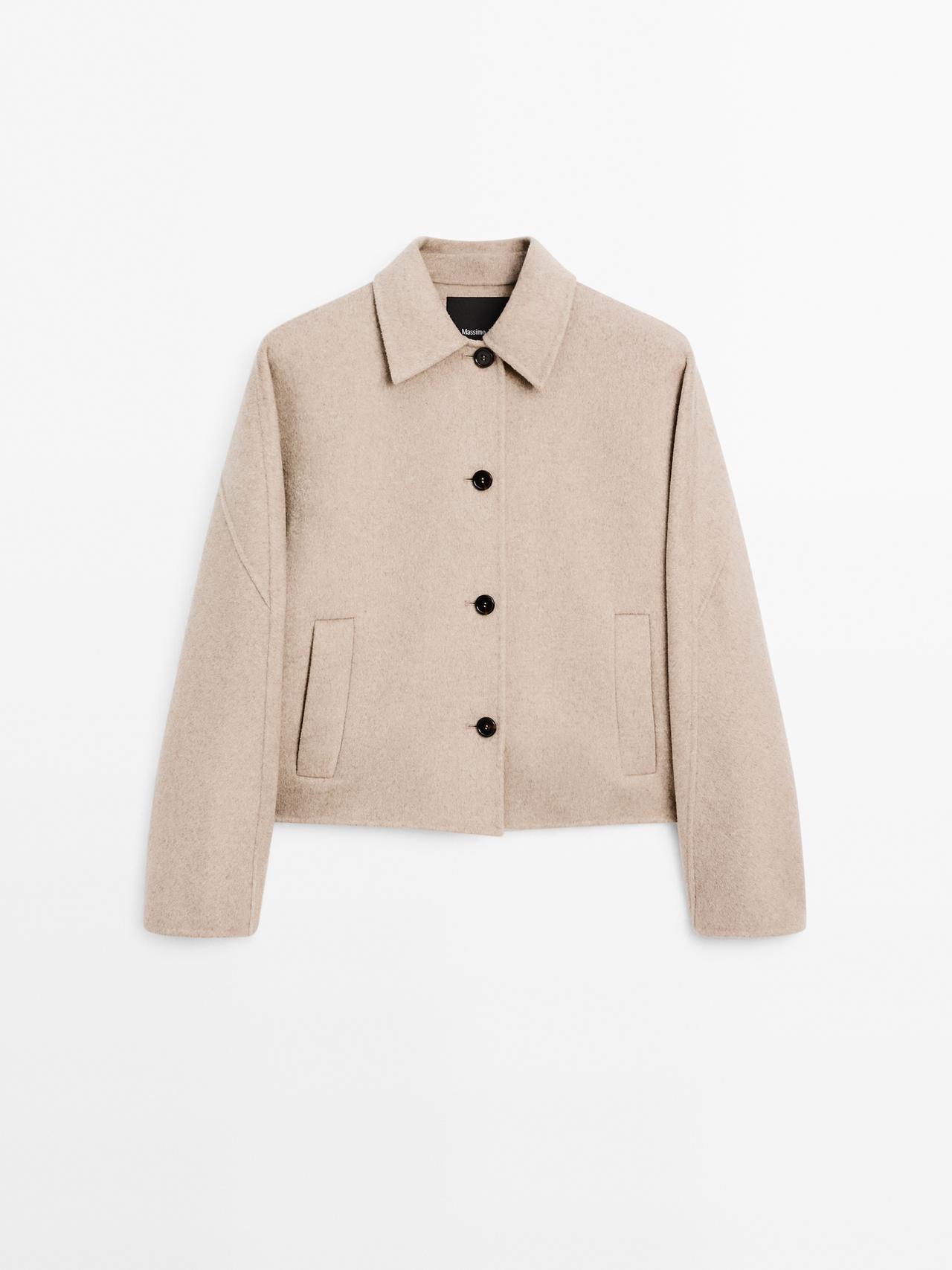 Massimo Dutti - Dame - Kort Frakke I Uldblanding - Perlegrå - Xs