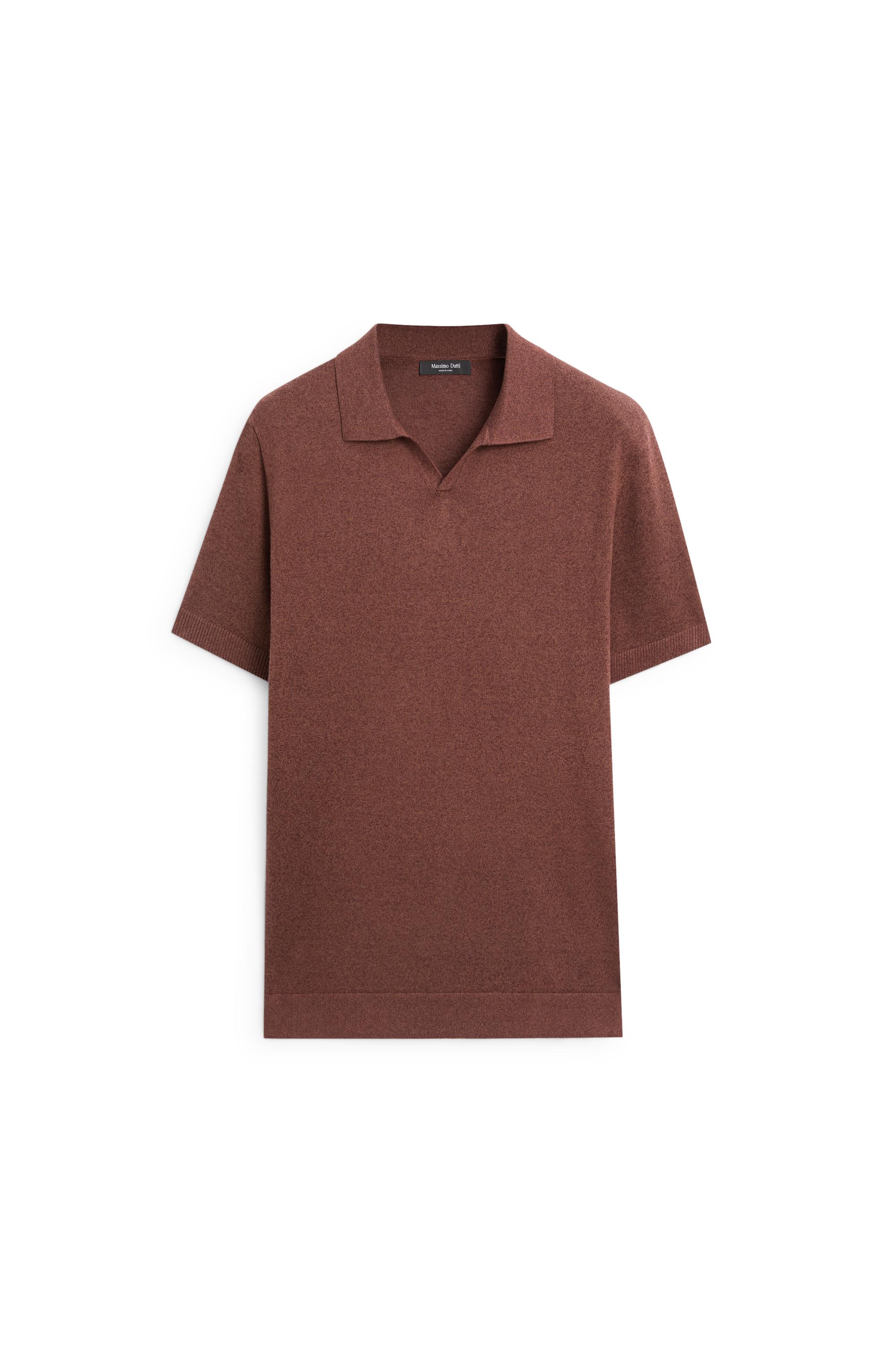 Linen blend knit polo sweater — TERRA COTA