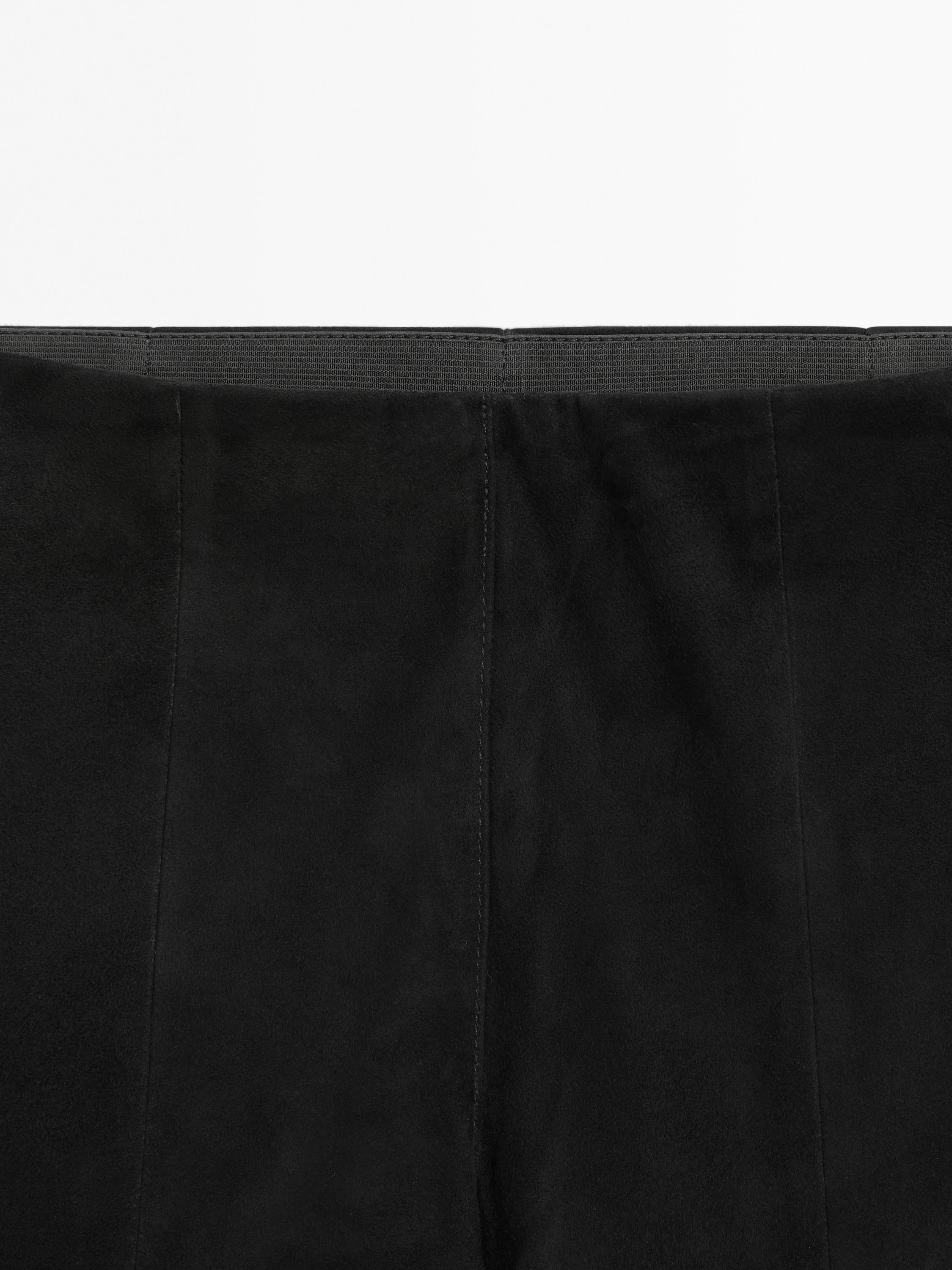 Stretch suede leather flared trousers