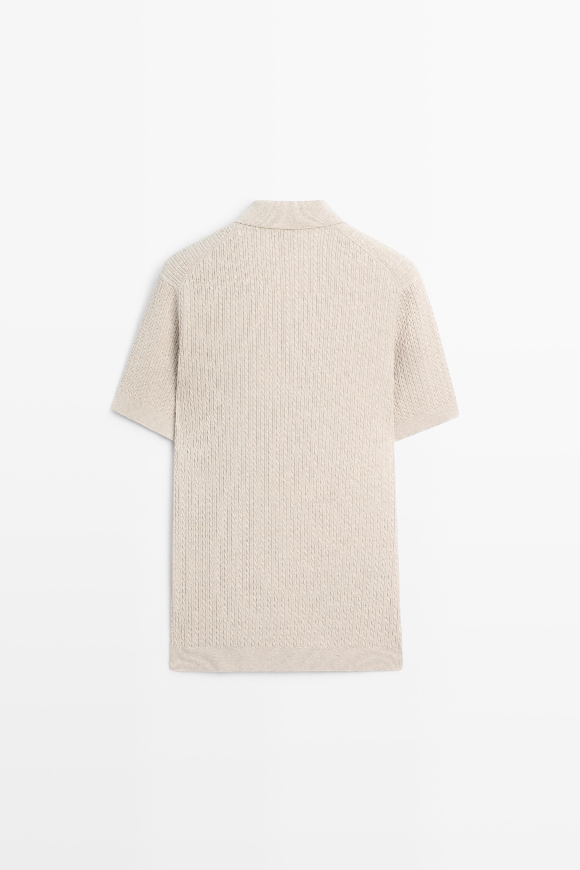 100% cotton cable-knit polo sweater — BEIGE