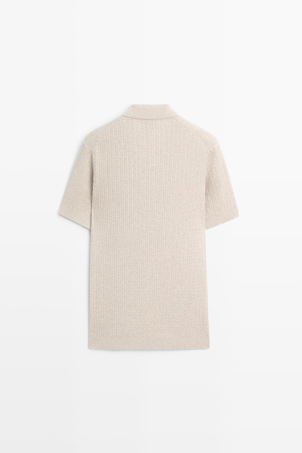 100% cotton cable-knit polo sweater — BEIGE