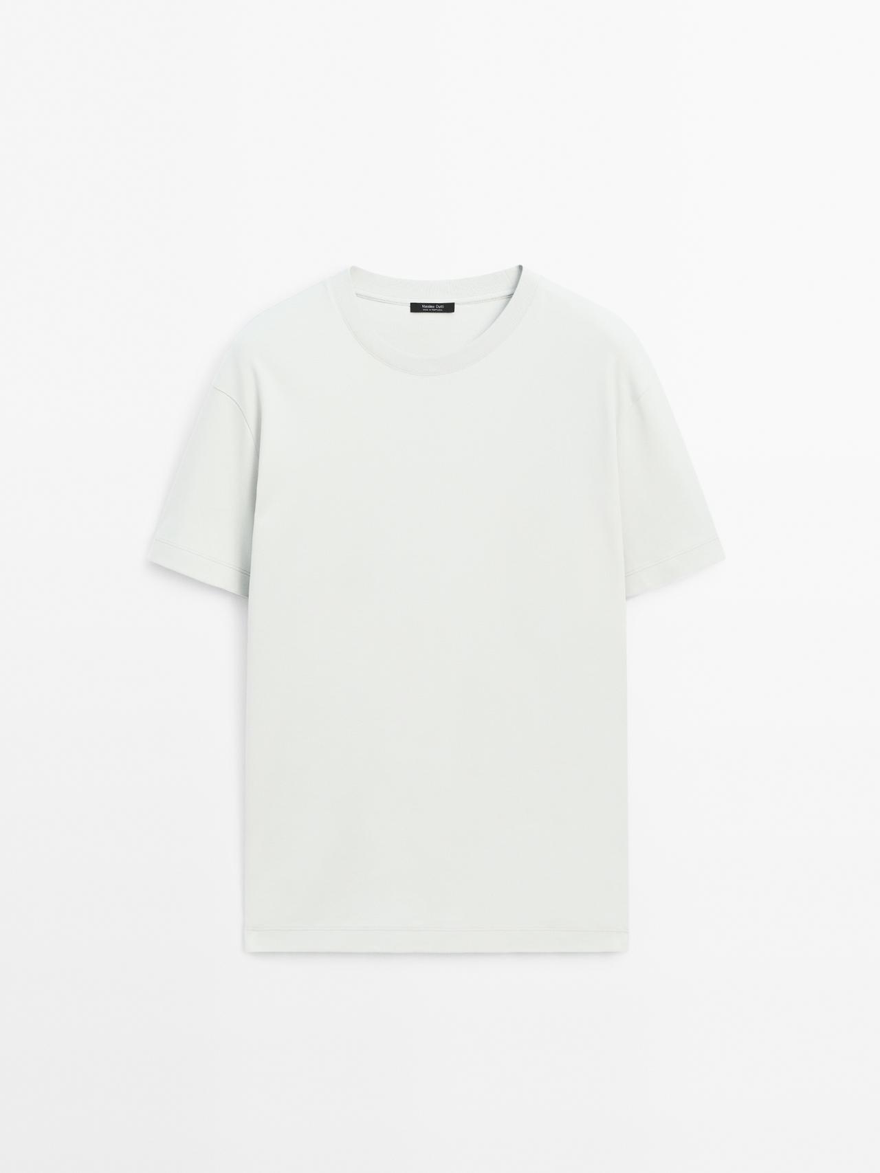 Massimo Dutti - Herre - T-Shirt I 100 % Mellemkraftigt Bomuldsstof - Lyseblå - L