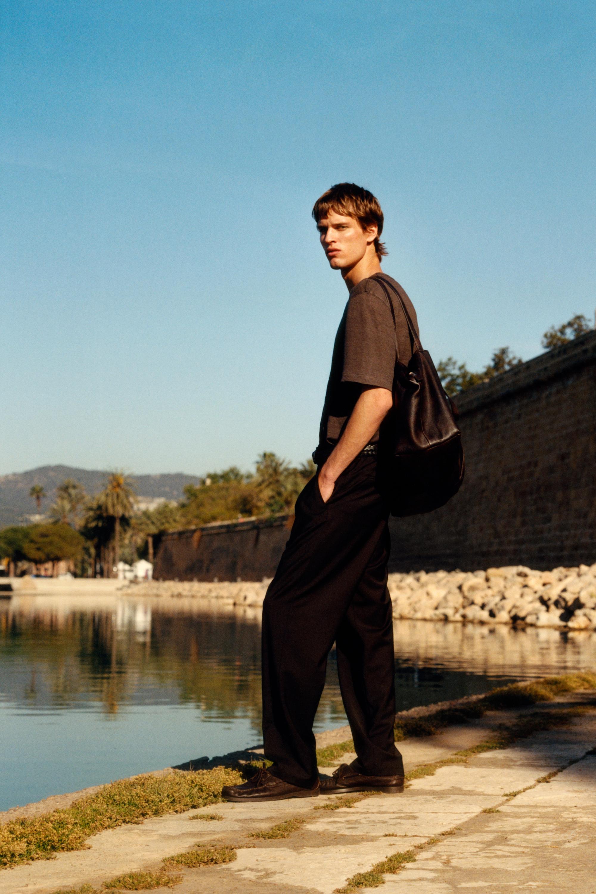 100% linen short sleeve T-shirt — BROWN