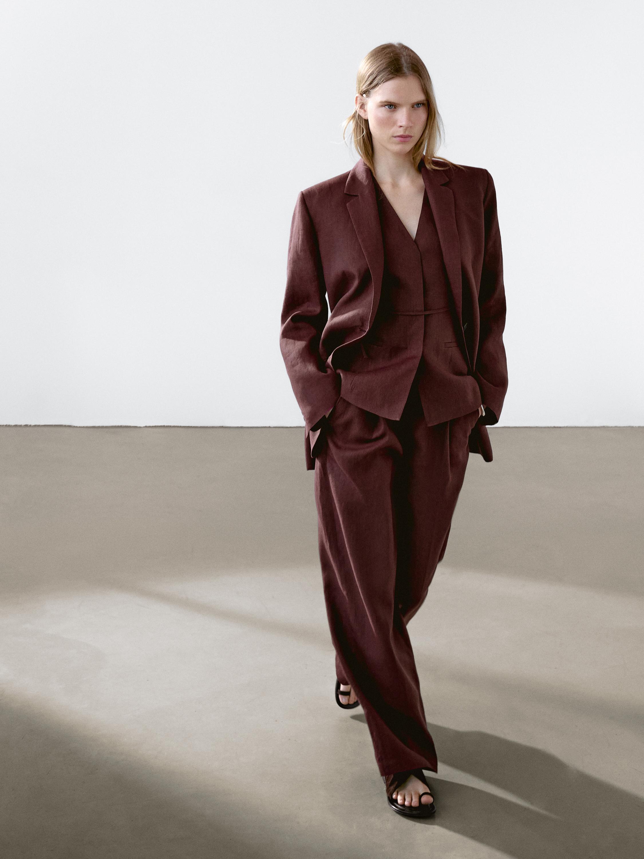 Flowing 100% linen trousers with darts