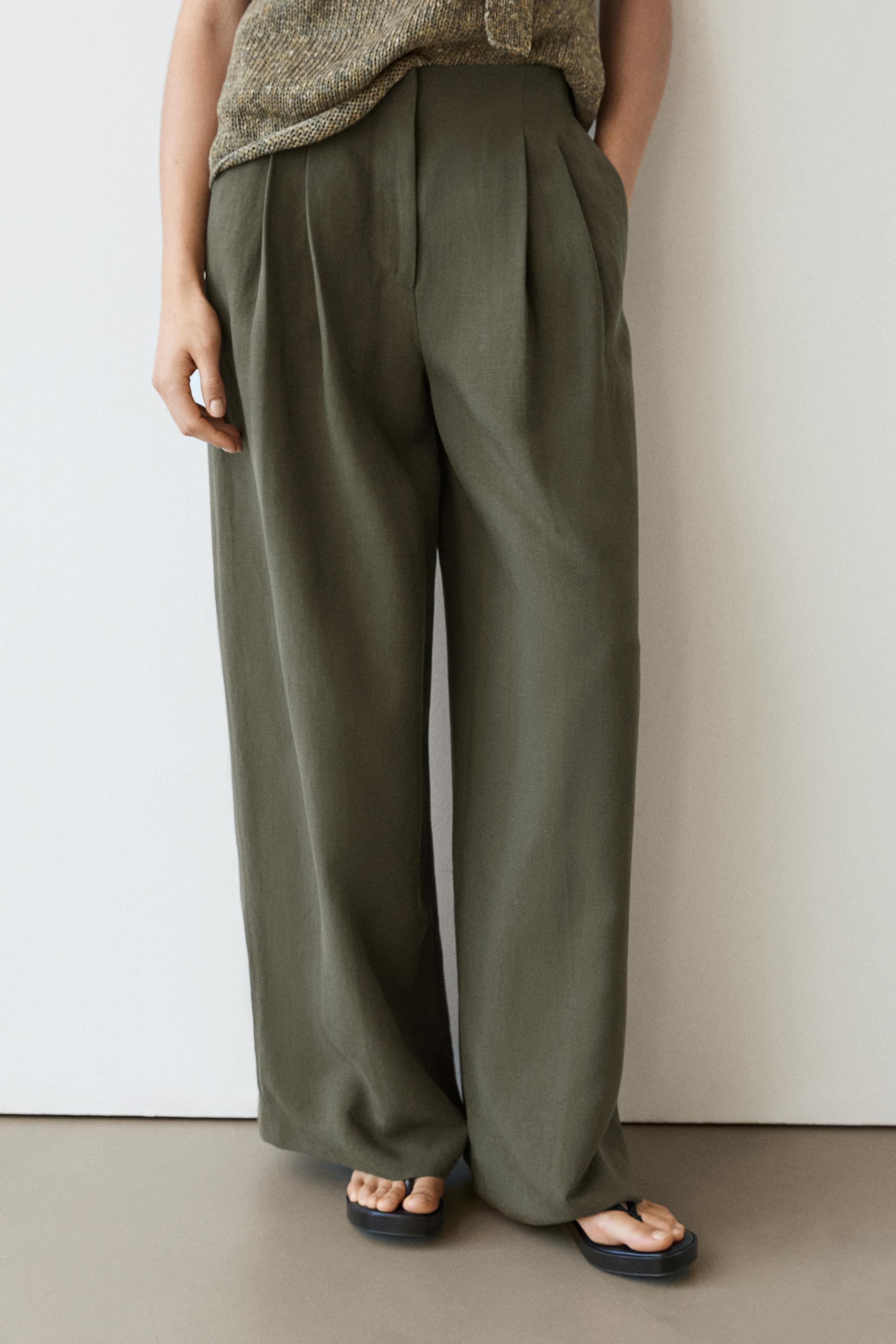 Darted wide-leg trousers — KHAKI