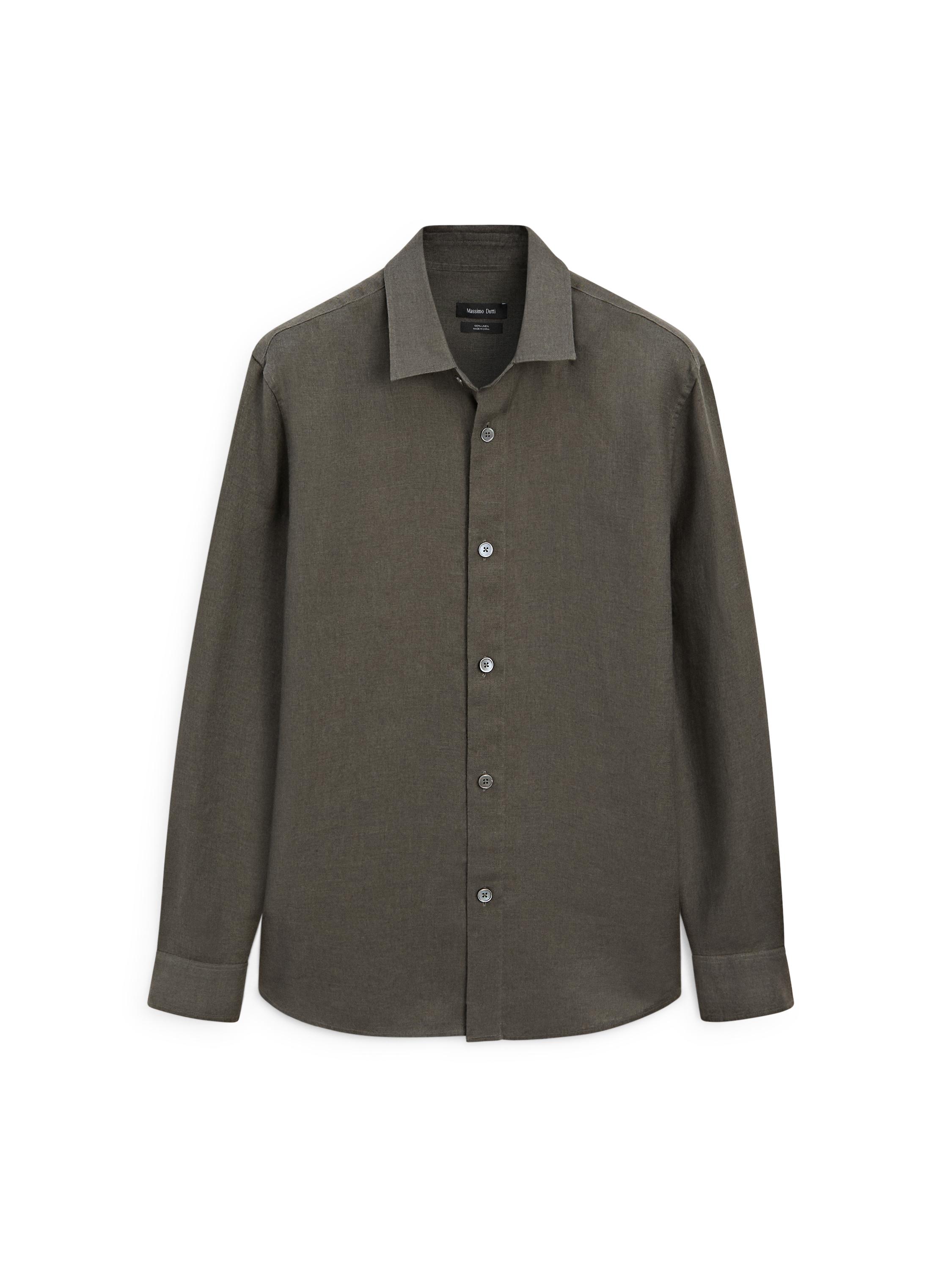 100% linen regular fit shirt — DARK GREEN