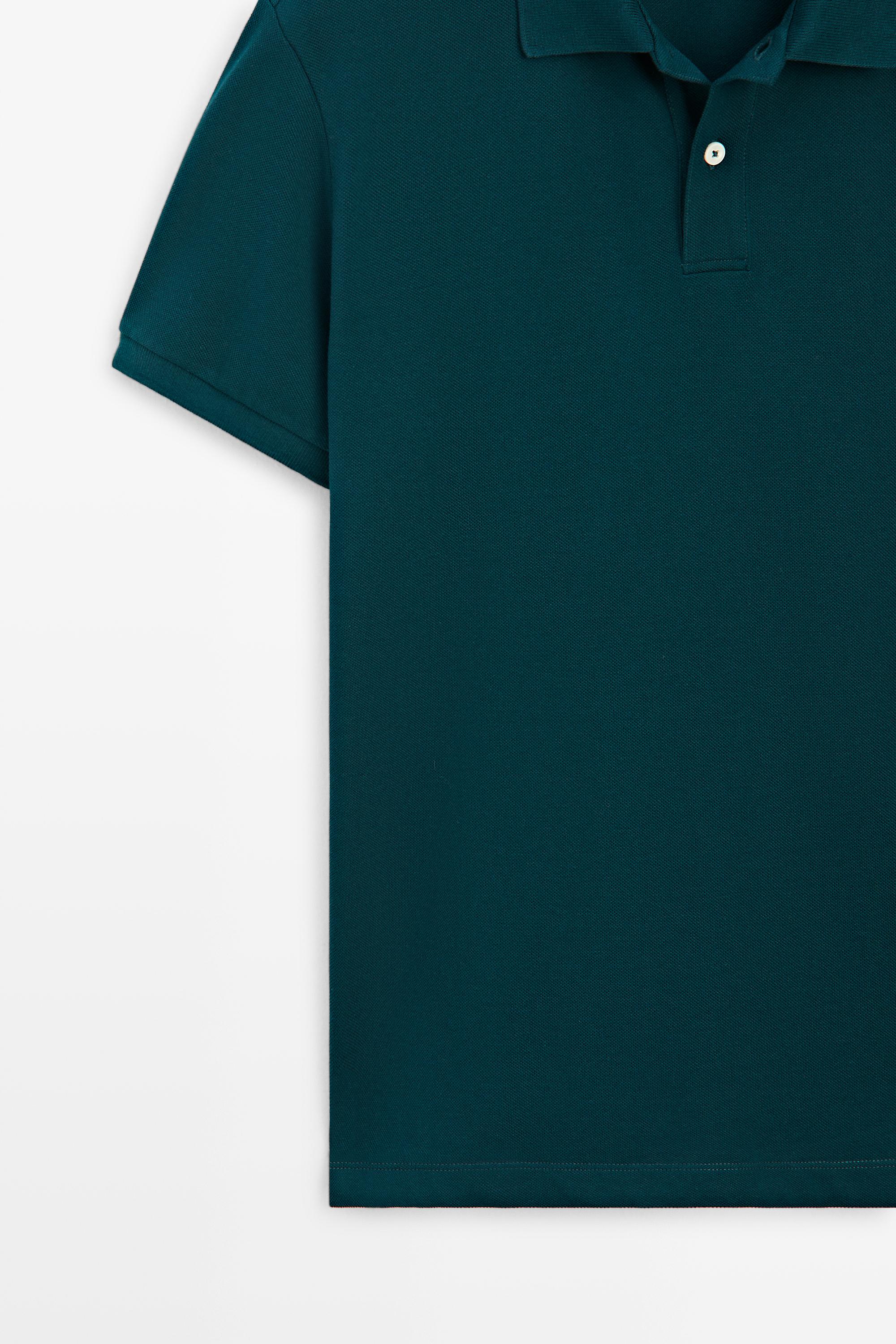 Micro-textured cotton piqué polo shirt — GREENISH BLUE