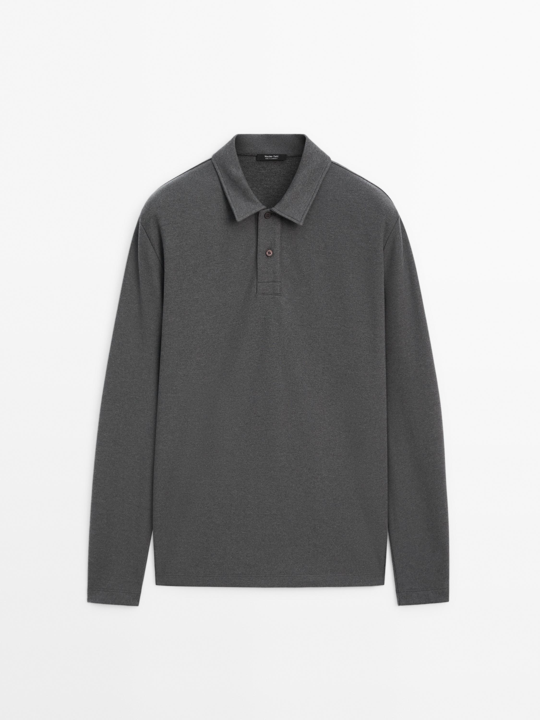 Cotton blend knit polo sweater