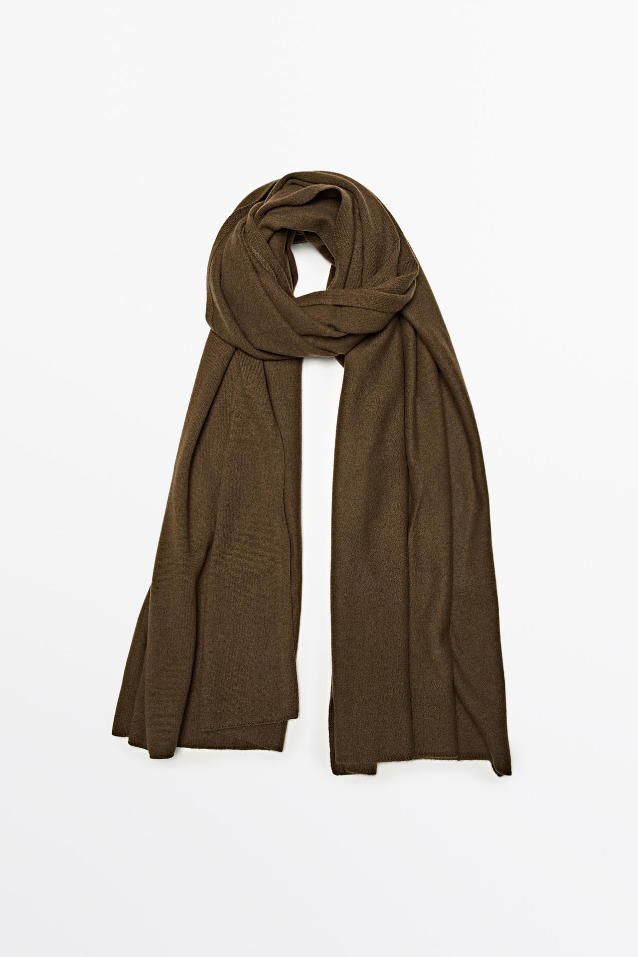 Plain wool-cashmere blend fine knit scarf — Caramel