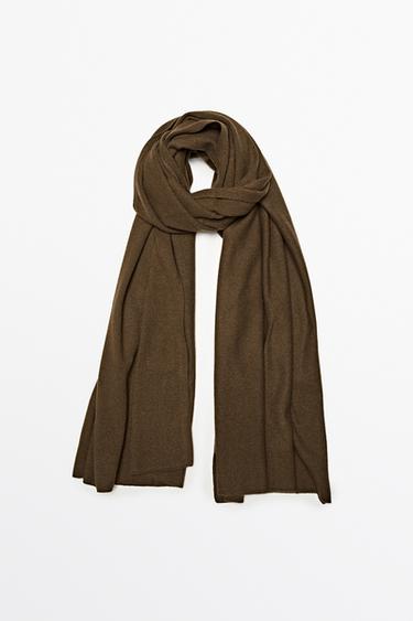 Plain wool-cashmere blend fine knit scarf — Caramel 3