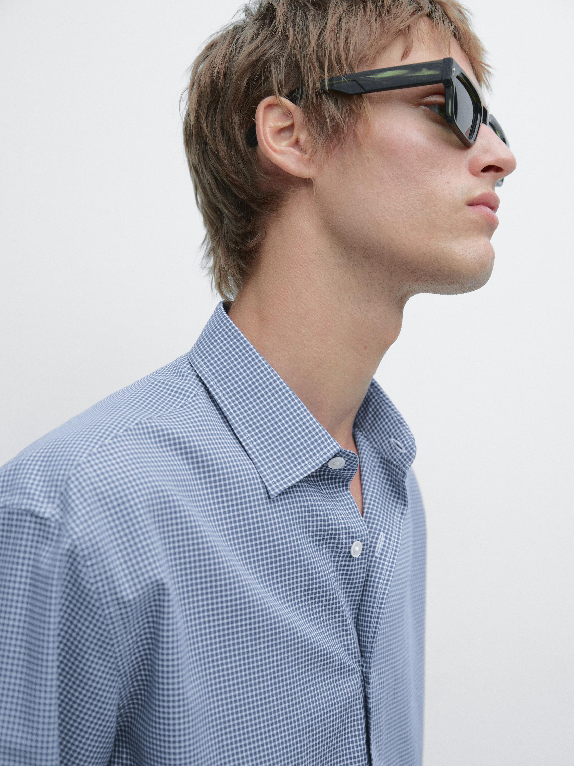 Regular fit check 100% cotton shirt — DEEP BLUE