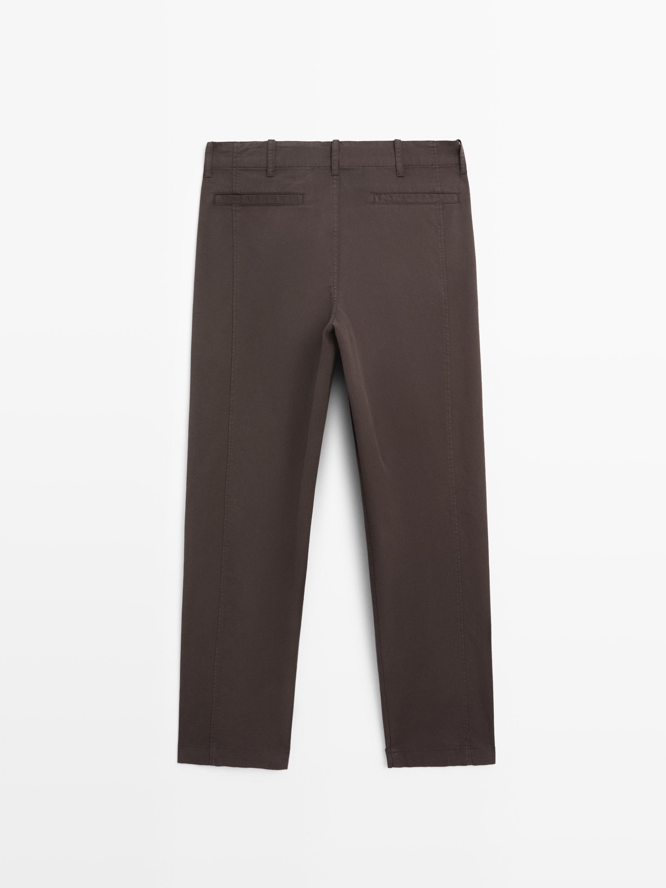 Cotton blend barrel fit trousers — BROWN