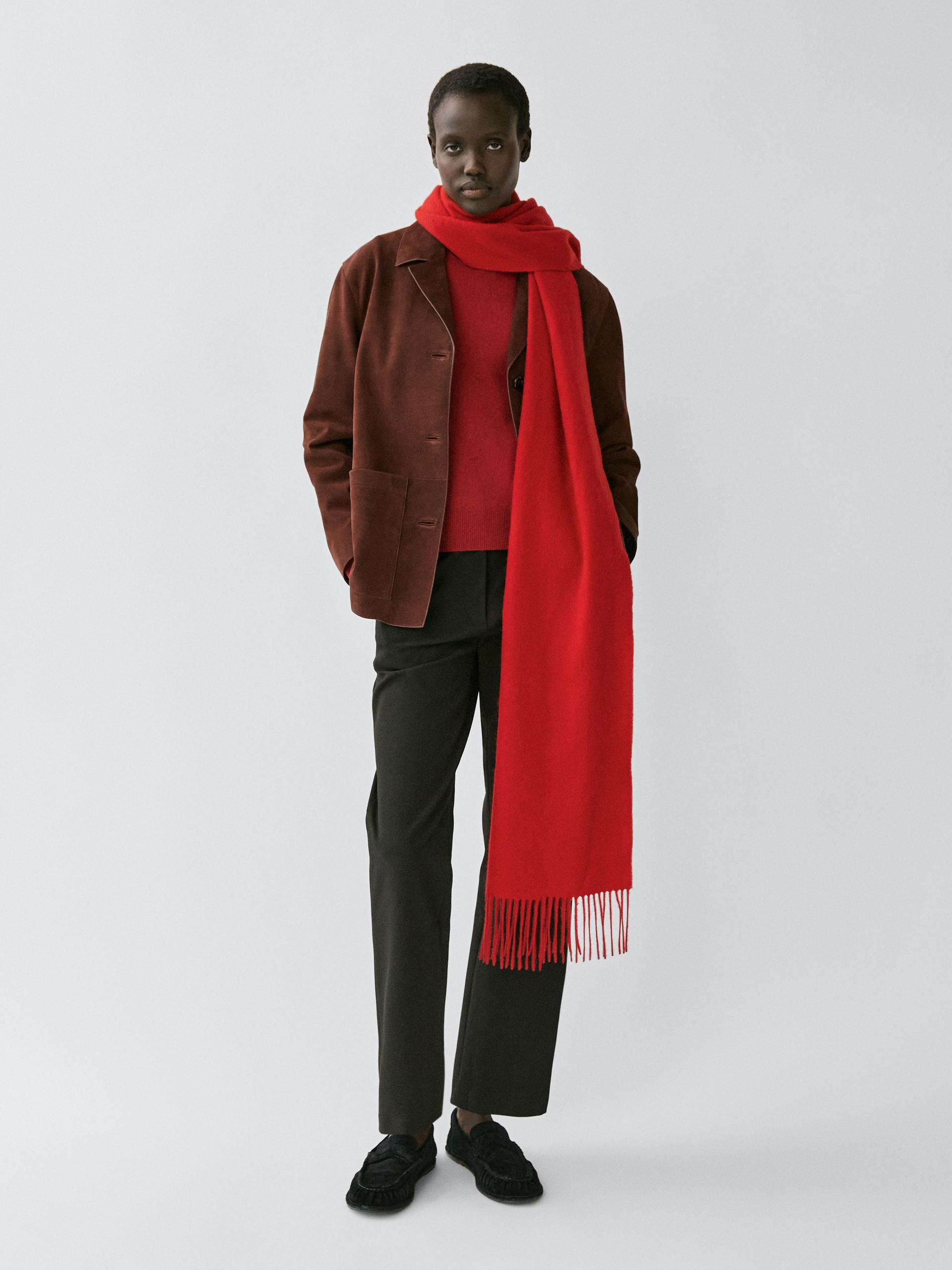 Bufanda Flecos 100% Cashmere - Rojo - 01 - Massimo Dutti - Mujer