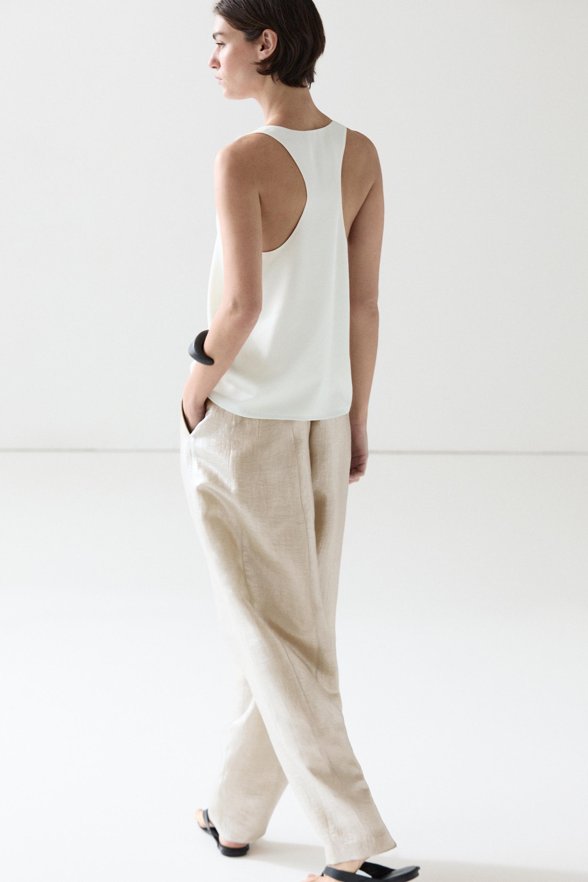 Flowing metallic linen trousers — BEIGE