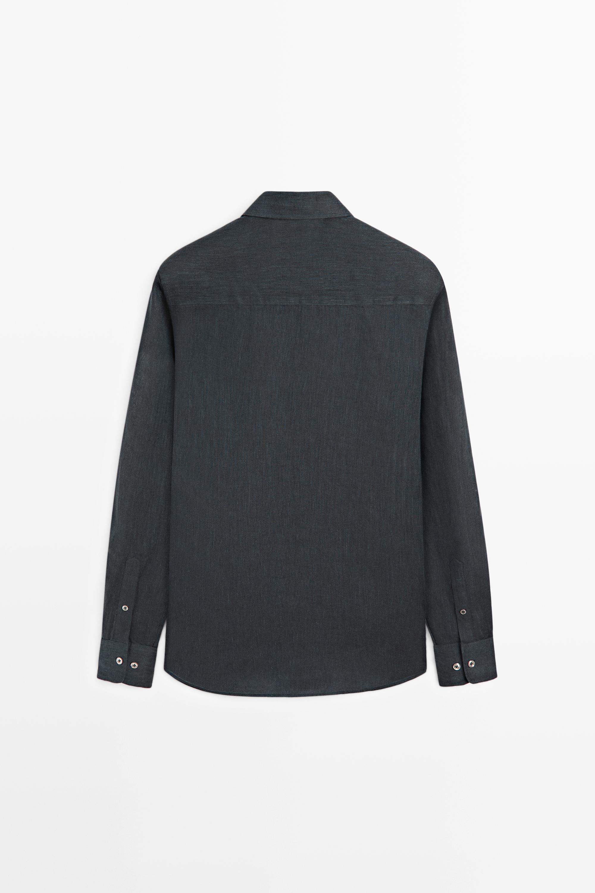 Regular fit 100% linen shirt — NAVY BLUE