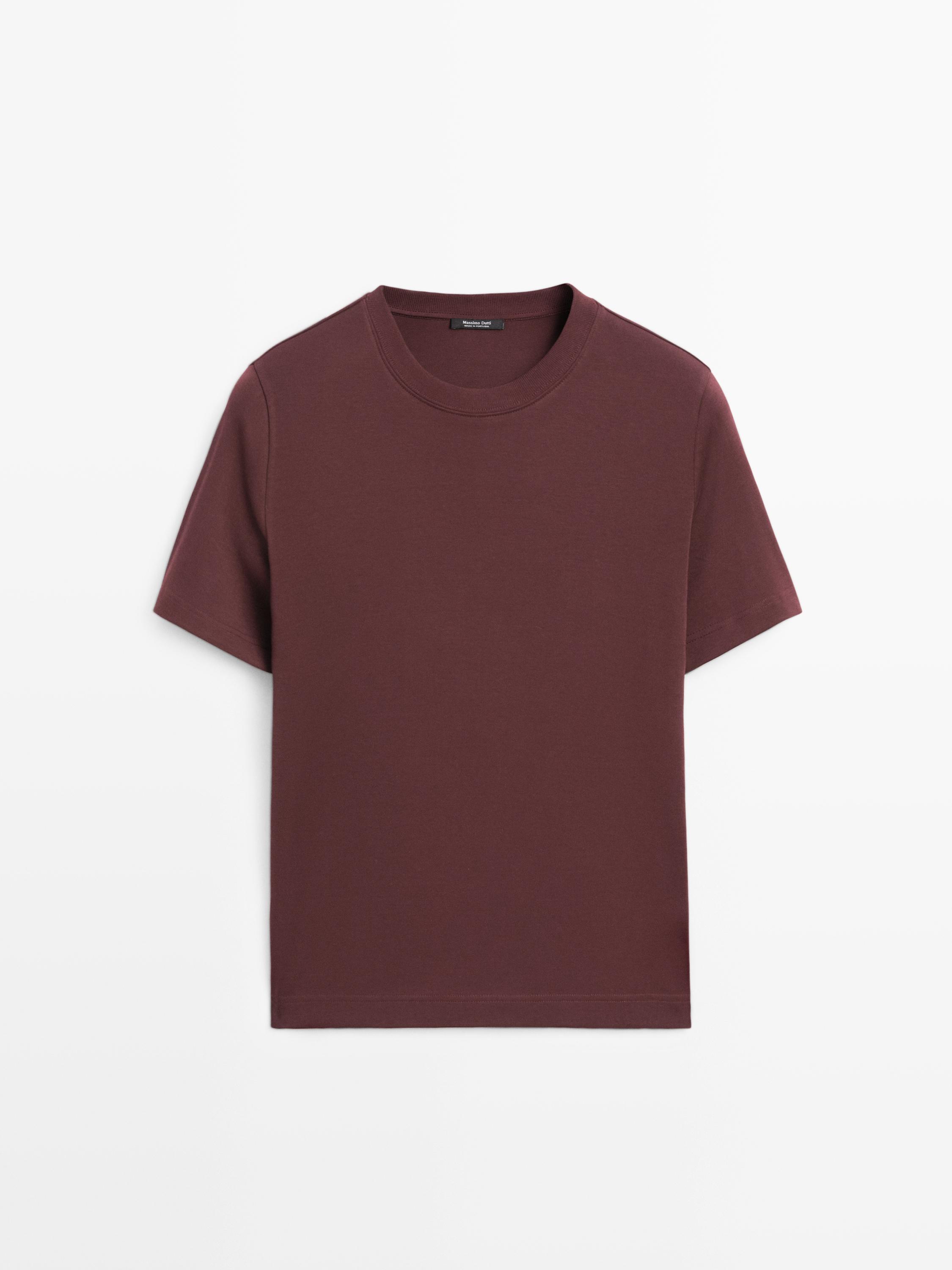 100% cotton interlock crew neck T-shirt — BURGUNDY