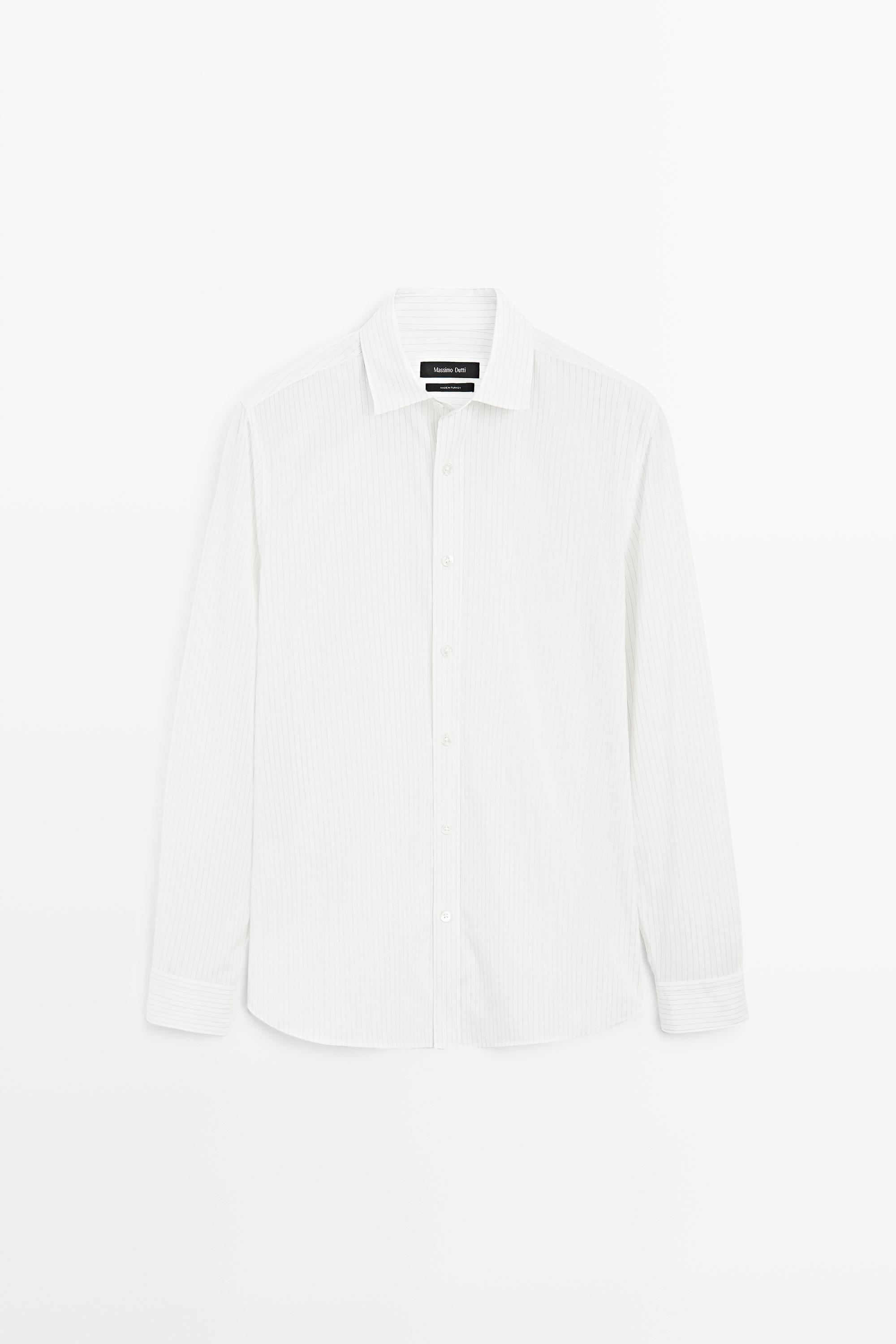 เสื้อเชิ้ตลายทางผ้าฝ้าย 100%