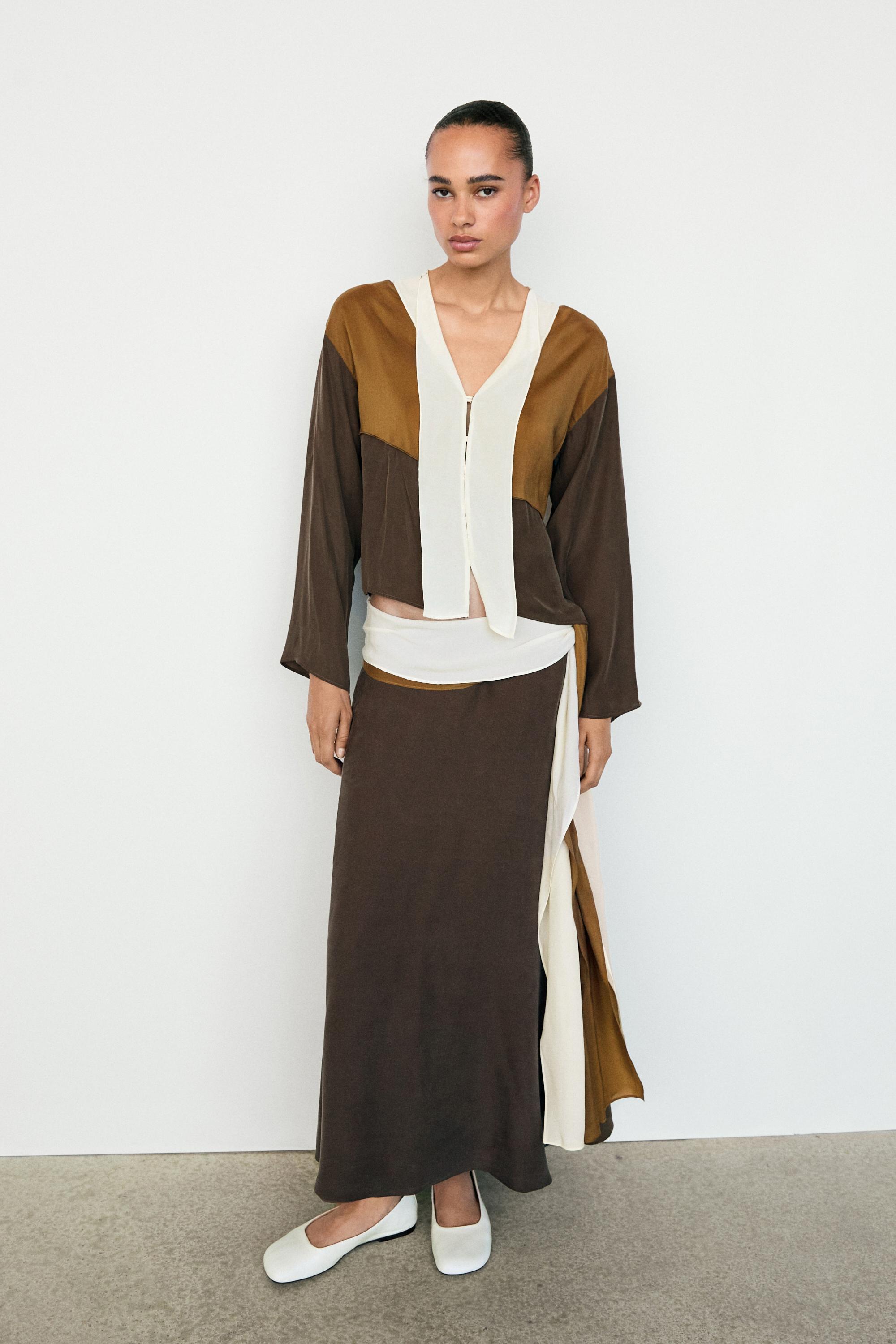 Tricolor flowing shirt — Chocolate