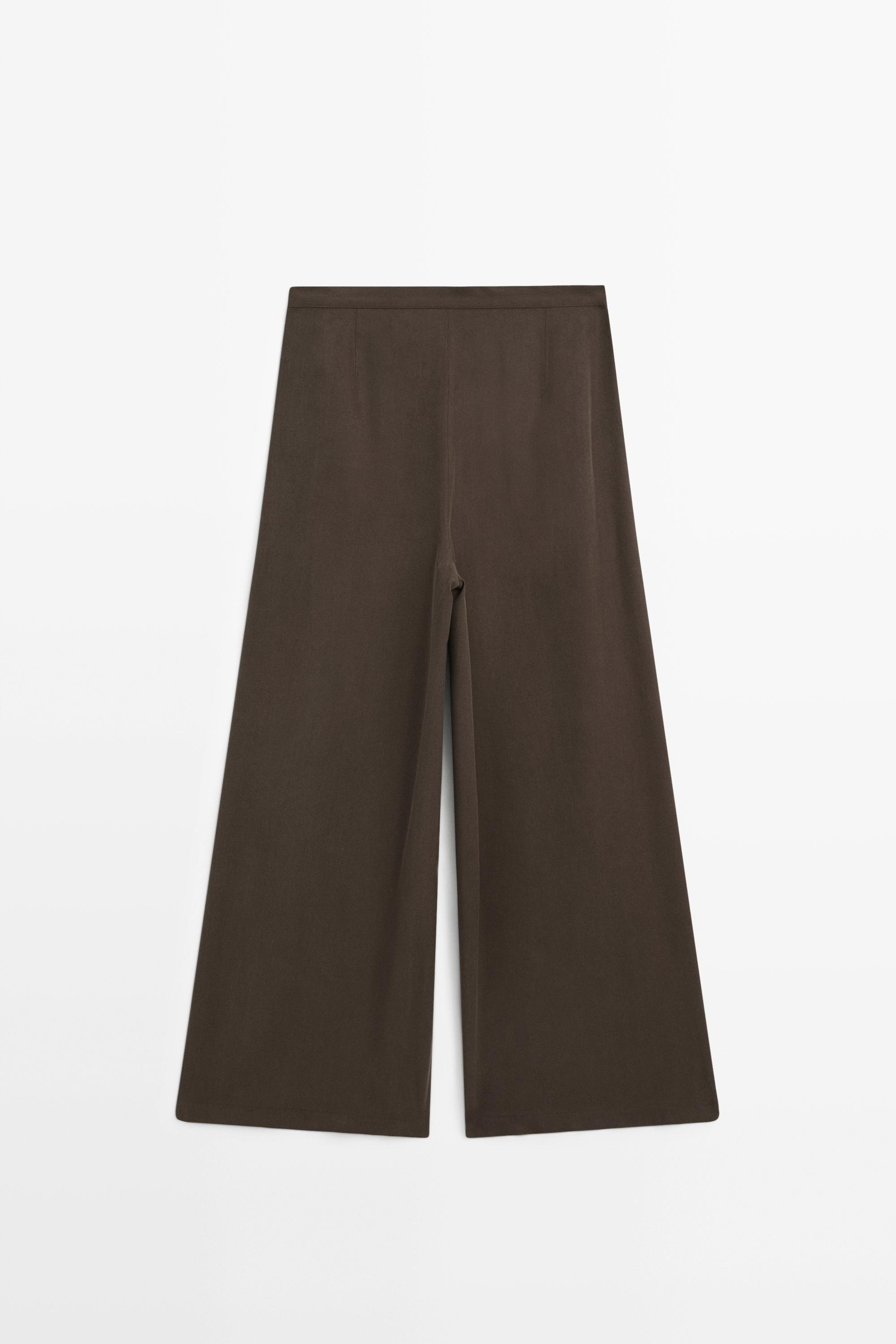 Flowing wide-leg pants with dart detail — BROWN