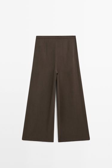 Flowing Wide-Leg Pants with Dart Detail Total Look — BROWN 6