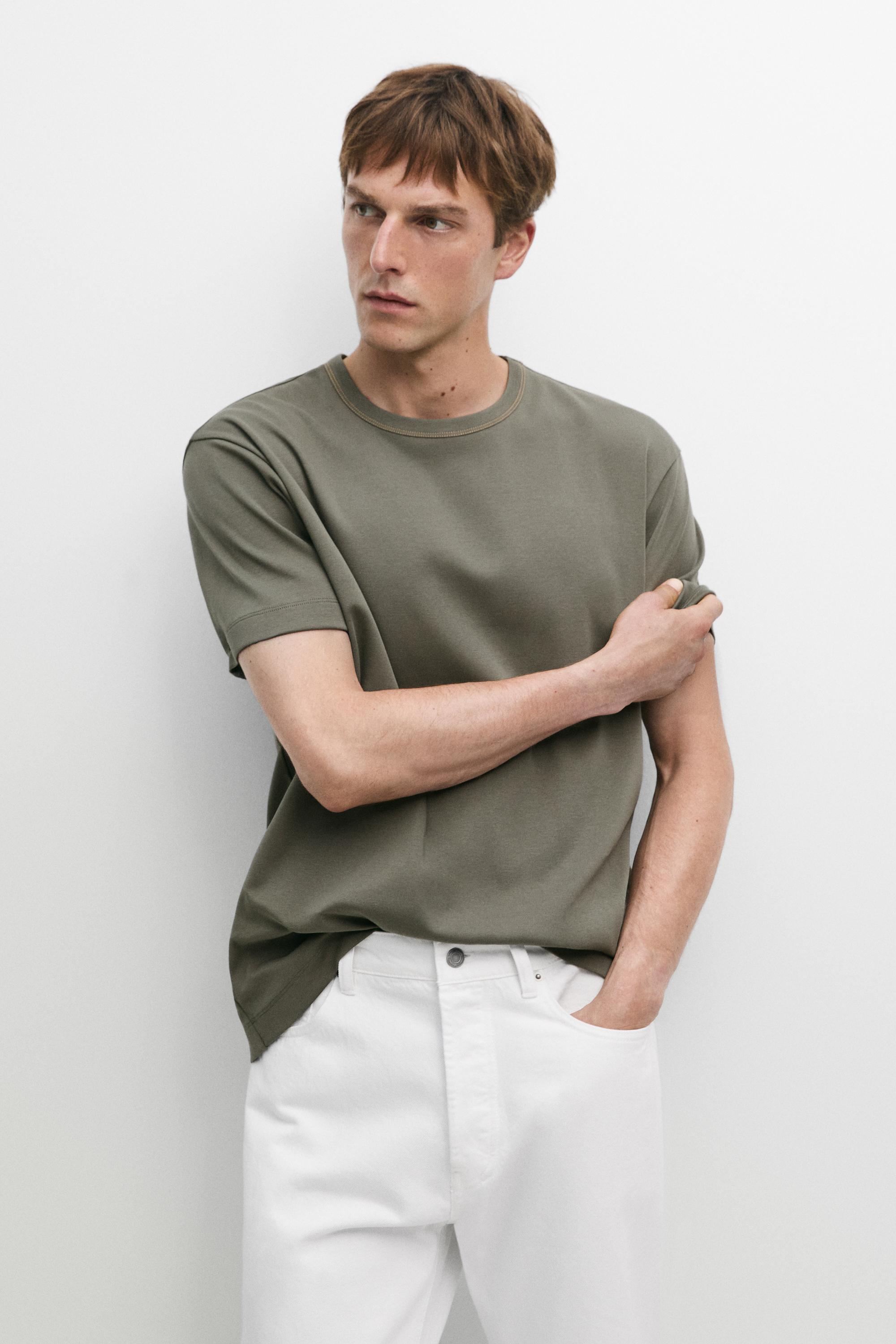 100% cotton short-sleeve T-shirt — KHAKI