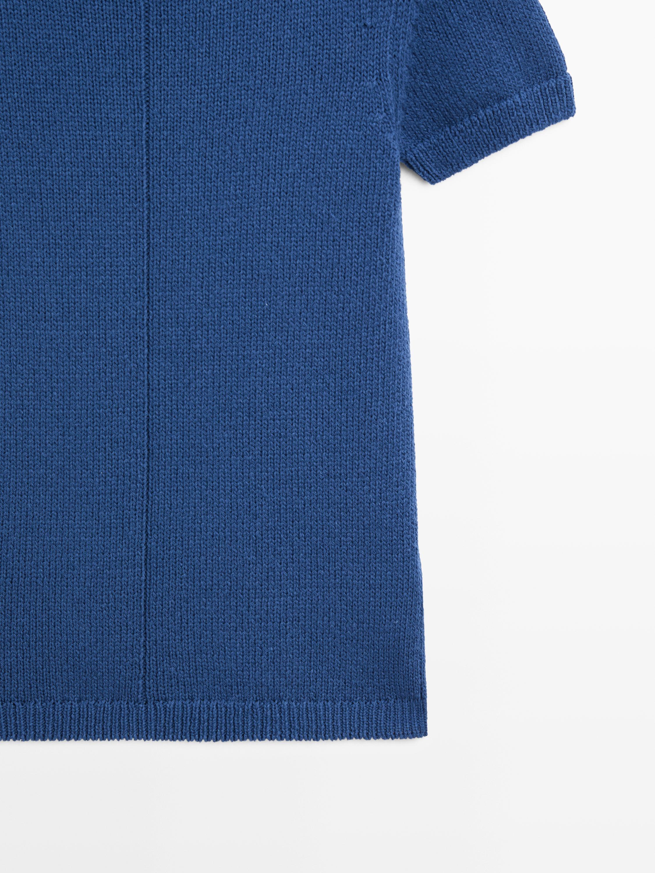 Short sleeve knit cotton blend sweater — DEEP BLUE