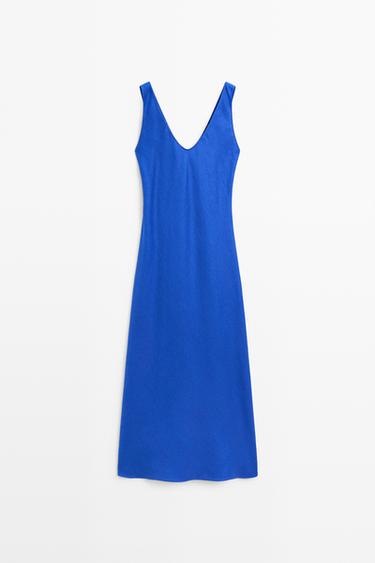 100% linen strap midi dress — Electric blue 2