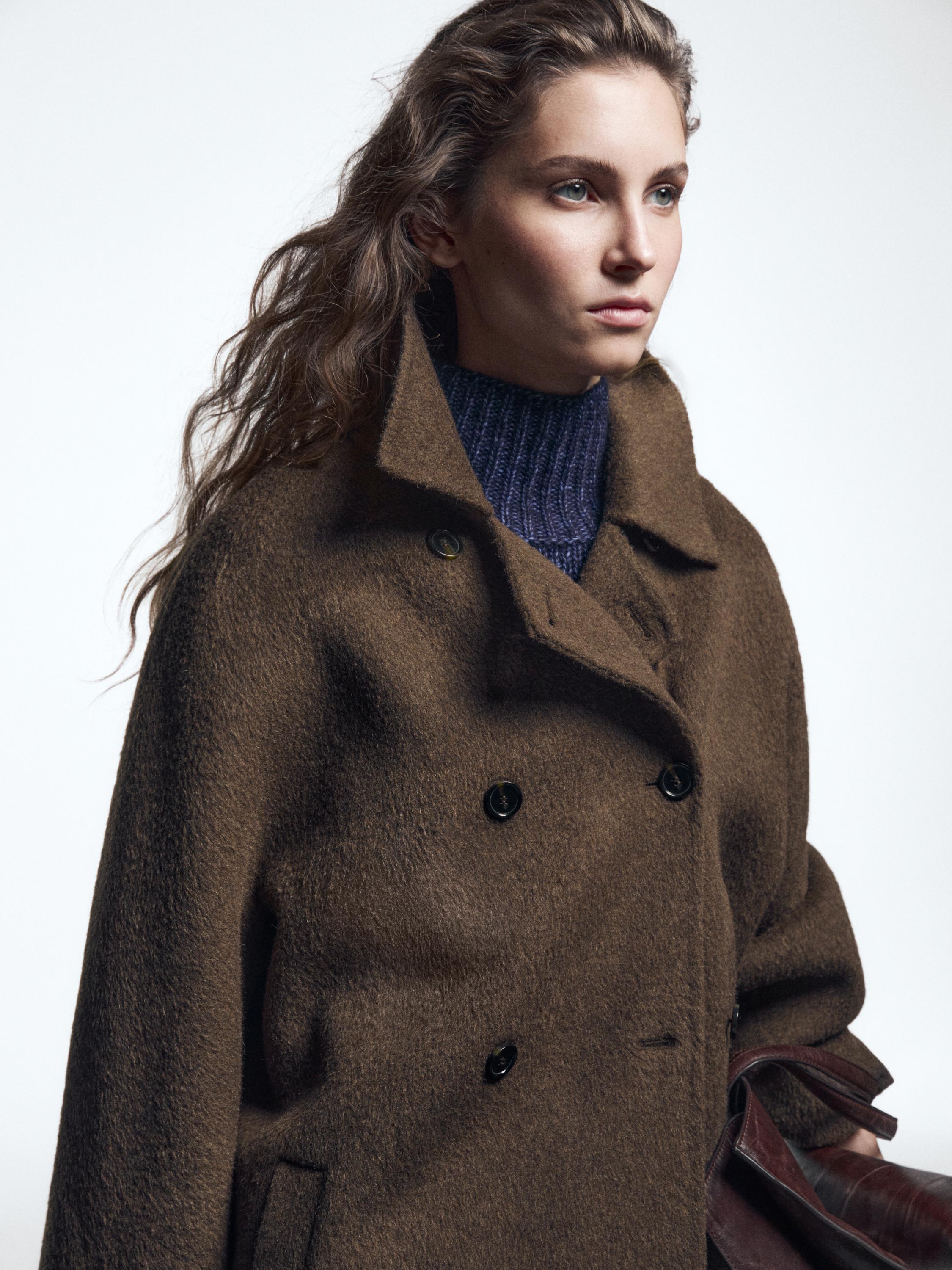Wool blend double-breasted cropped coat