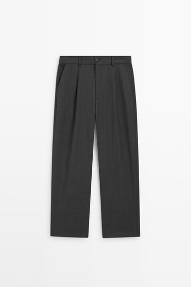 100% cool wool relaxed fit pants with darts — GREY 2