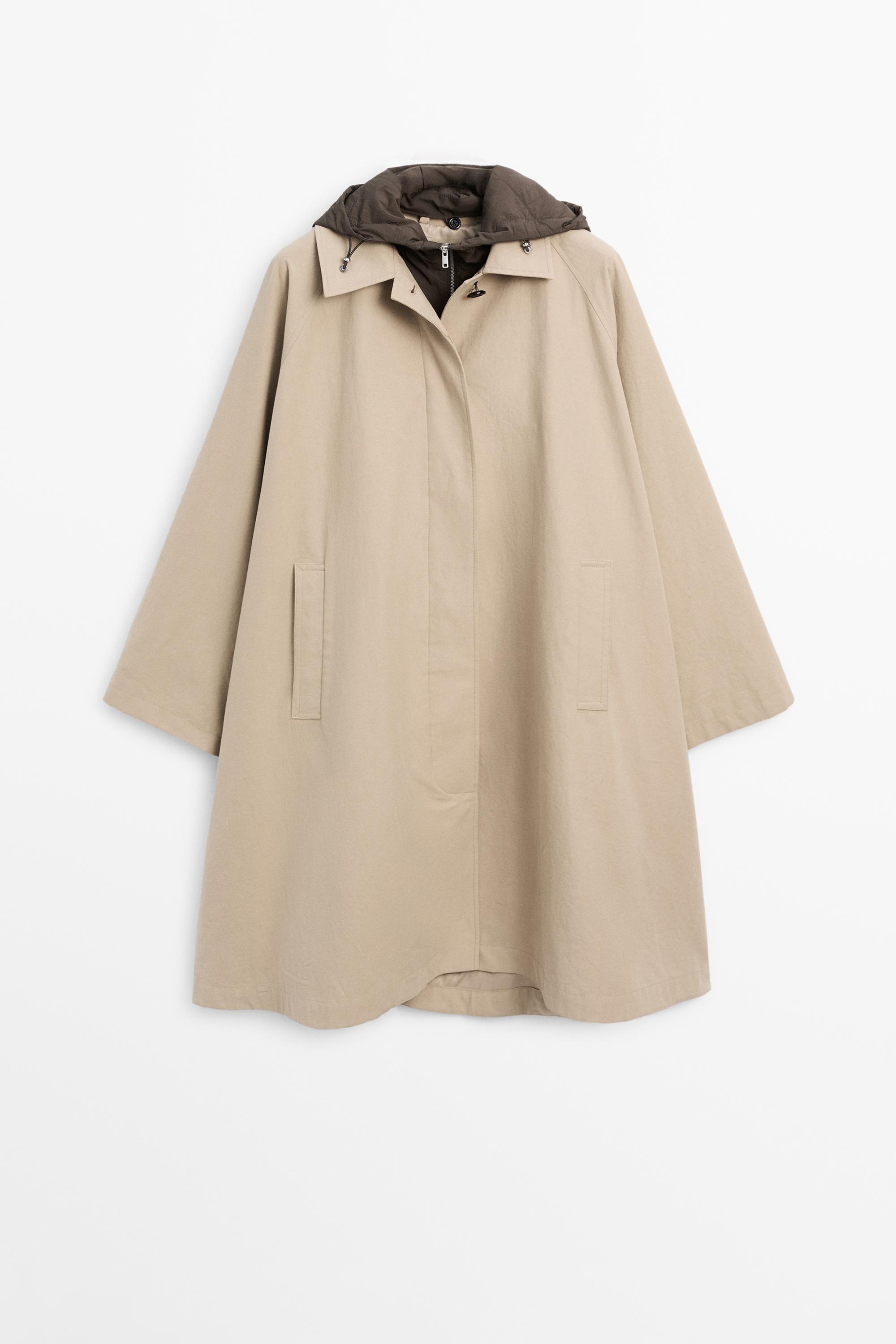 Cape trench coat with hood